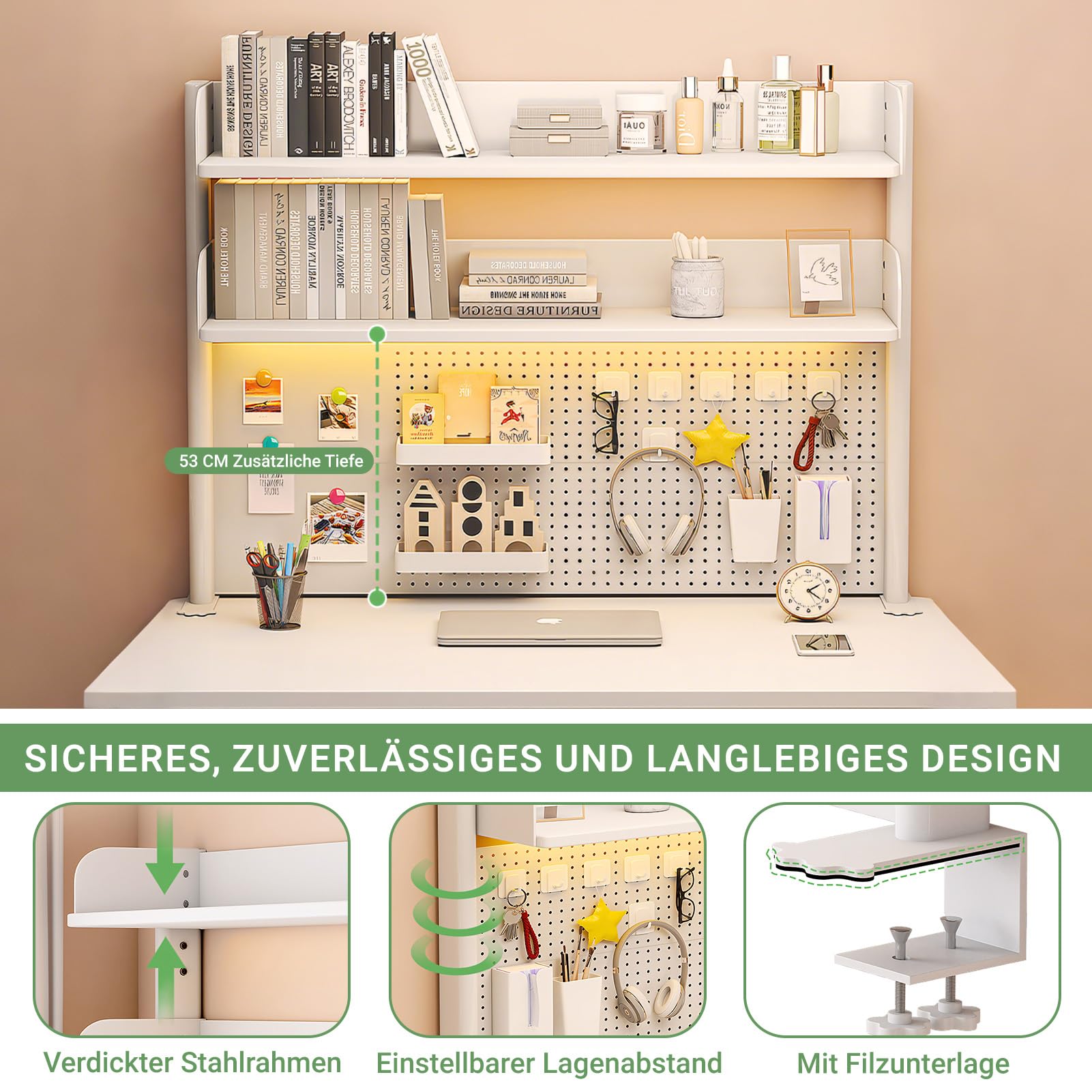 Bücherregal Klein Klemmbare Schreibtisch Aufsatzregal (100x95cm) | Wohnheim Hause 3 Tier Büro Computer Schreibtisch Zubehör Organizer Einstellbare Lagerregal