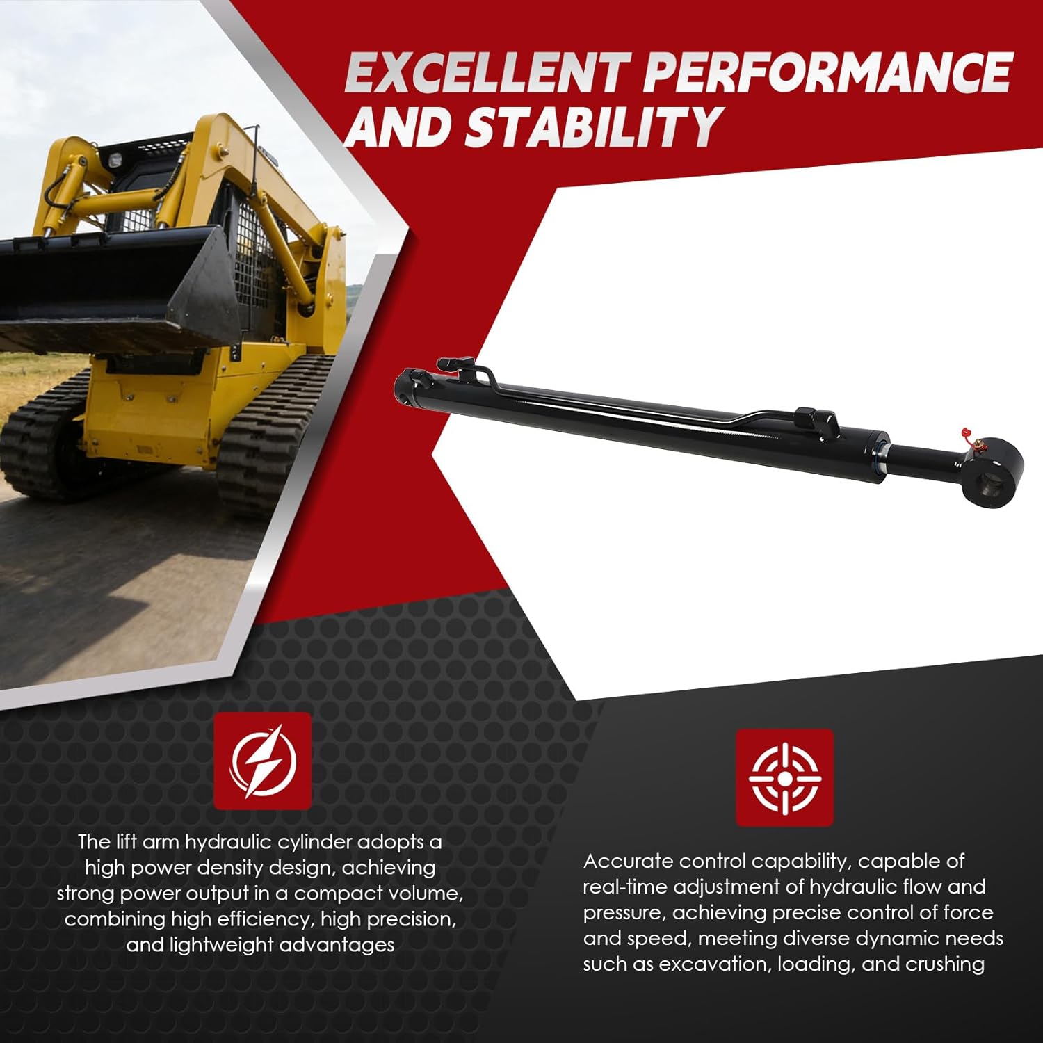 Nakkaa 6812504 Lift Arm Hydraulic Cylinder Compatible with Skid Steer Loaders 753 763 Mustrod 1003522009, 6589259