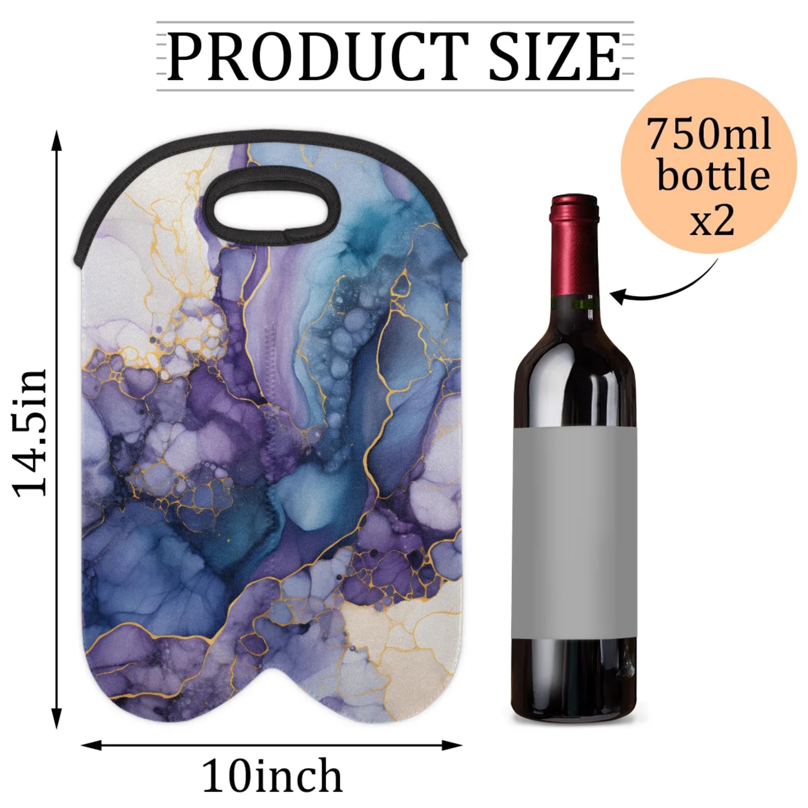 GzLeyigou 2 Bottles Marble Texture Wine Bag Sleeve Totes Marbling Surface Neoprene Protective Wine Carrier Bag for Wine,Water, Champagne, Beer, Baby Bottles,Gift 14.5 x 10 Inches