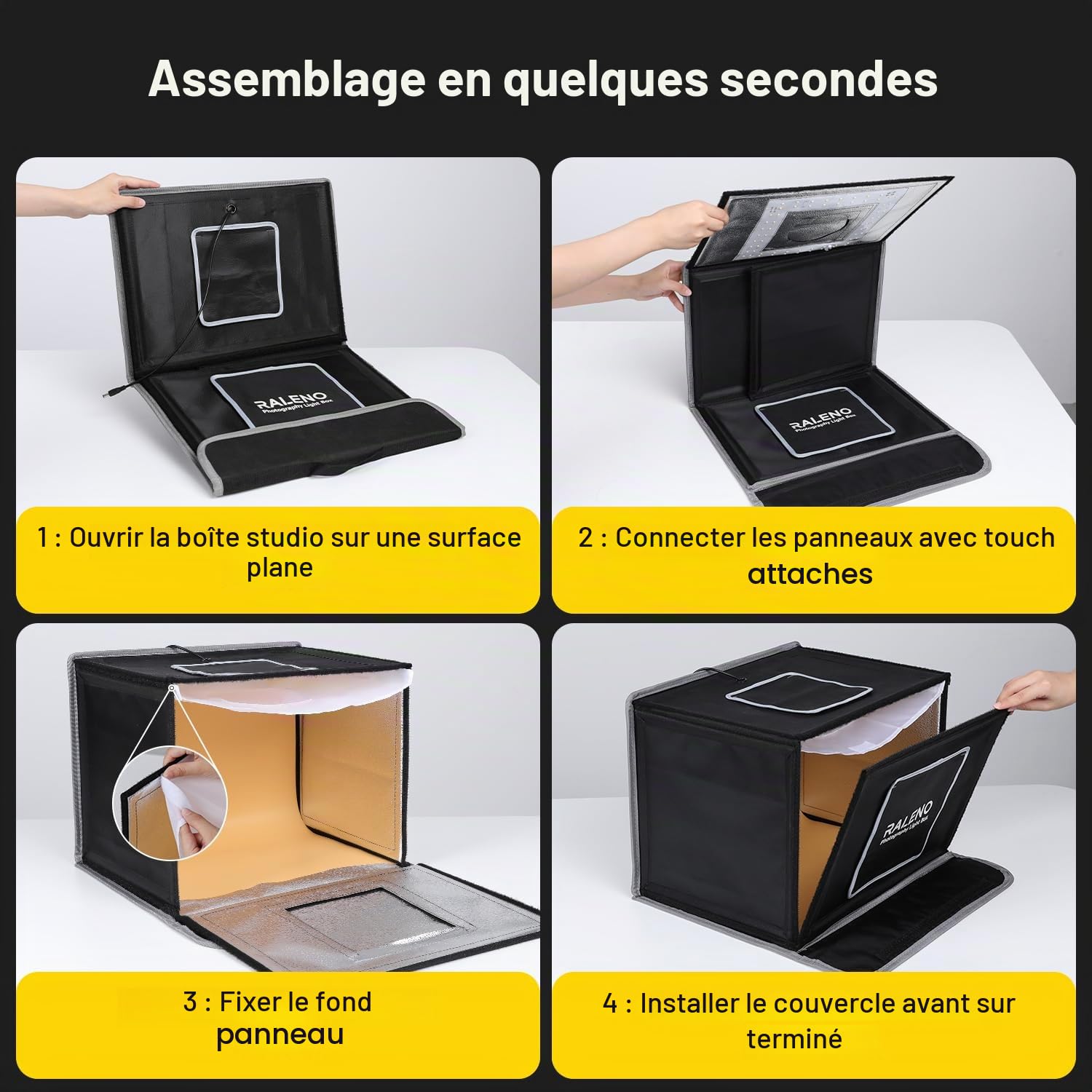 RALENO Boîte à lumière Portable pour Photographie, 40 x 30 x 30cm, kit de Tente de Prise de Vue (CRI > 95 | luminosité réglable 24 W | 6 Toiles de Fond) pour Produits de Bijoux, Montres