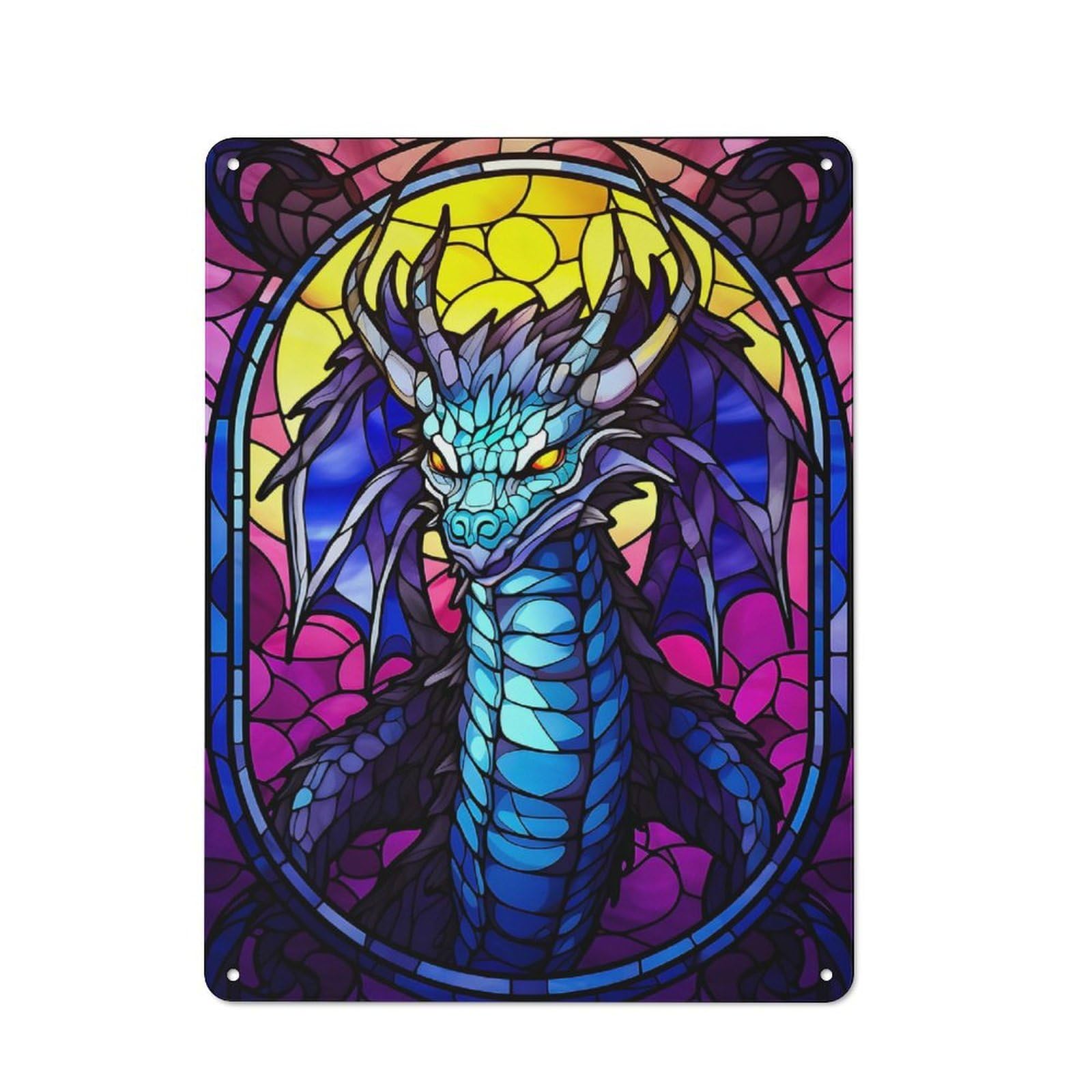 Junmoney Skeleton Dragon Stained Gl 40X30cm Retro Metal Sign With For Home Office Or Studio, Suited To Wall Displays In Home Offices And Studios