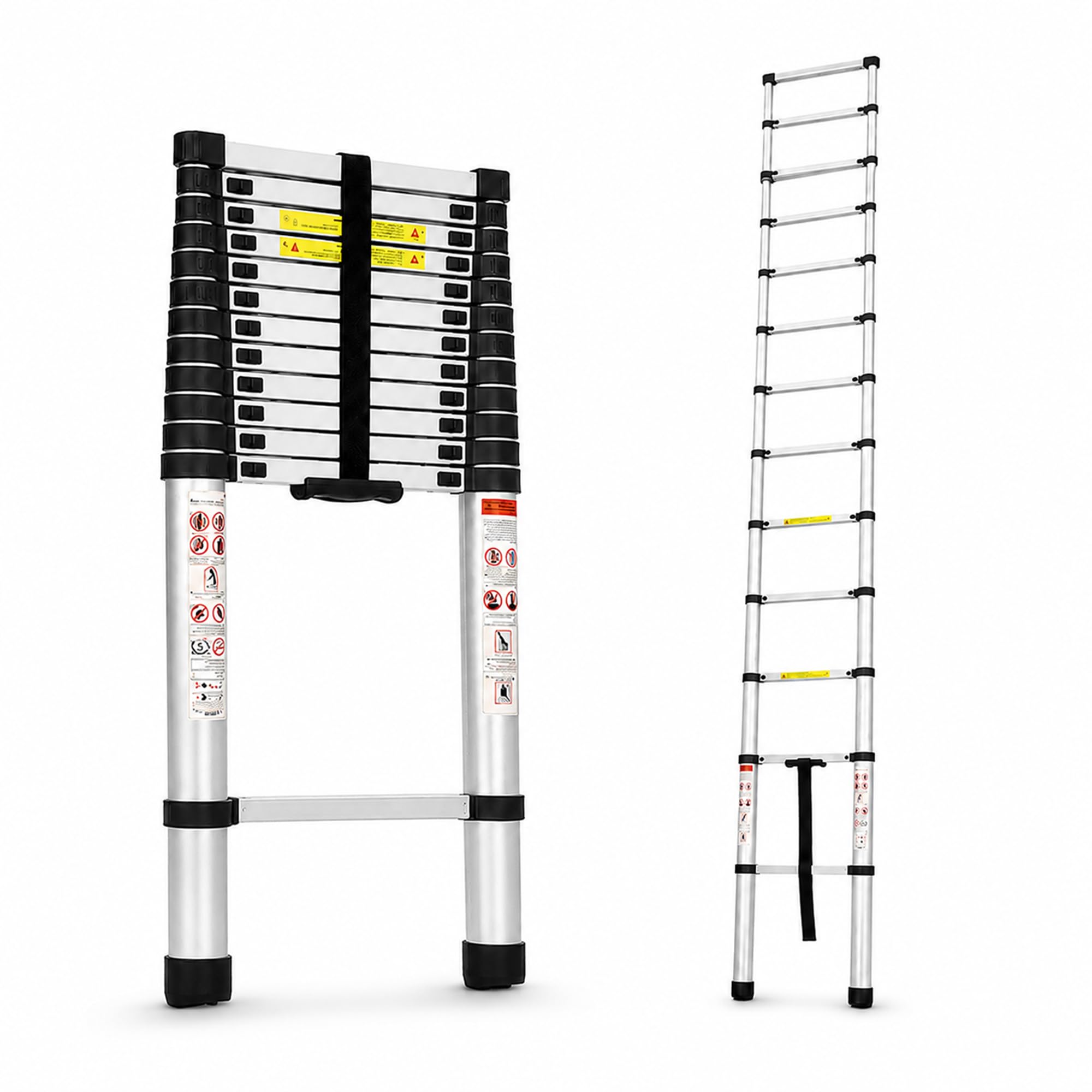 Robustt 12.5 FT / 380 Cm Telescopic Folding Ladder | 150 kg Load Capacity| Locking Steps| Collapsible | Portable Ladder for Home, Construction and Outdoor use | 2 Years Warranty
