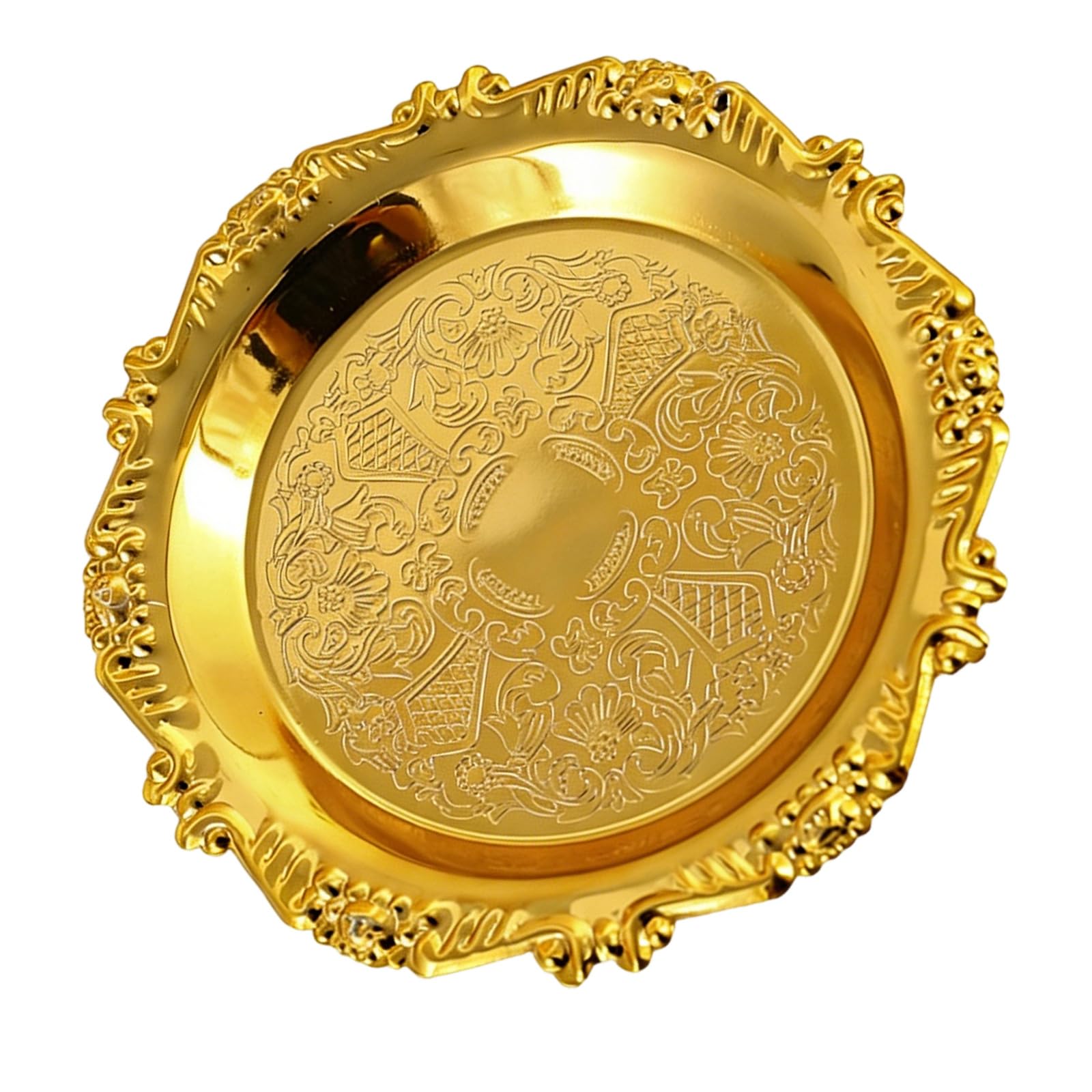 jiingekk Practical Iron Serving Tray for Home Decors and Food Presentation Feature Embossed Detail and Easy Maintenance Embossed Fruit Tray
