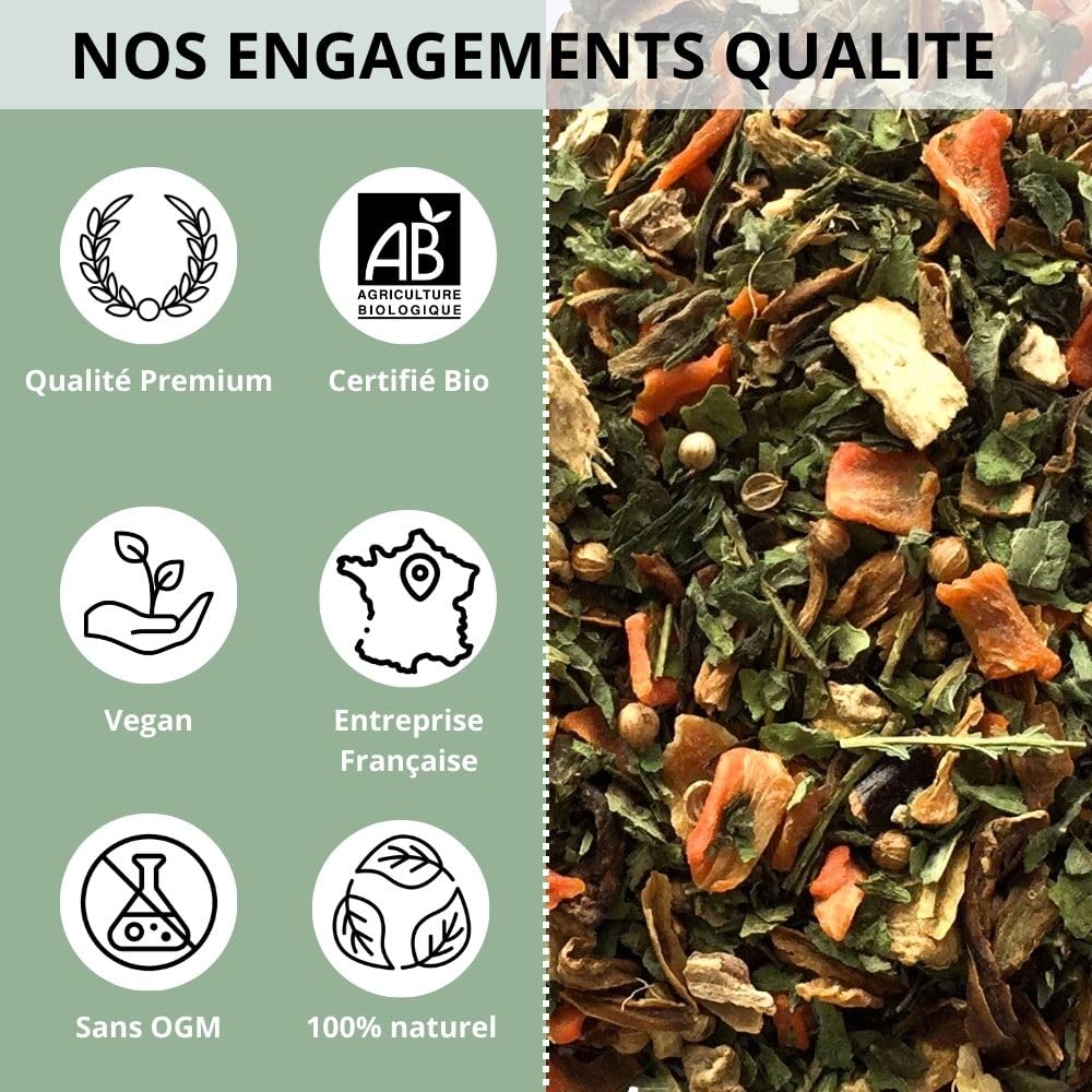 Be Ready Organic Detox Infusion – sypana zielona herbata Sencha, 100% naturalna, bez GMO – z upraw ekologicznych – pakowana we Francji – worek 1 kg (500 filiżanek)