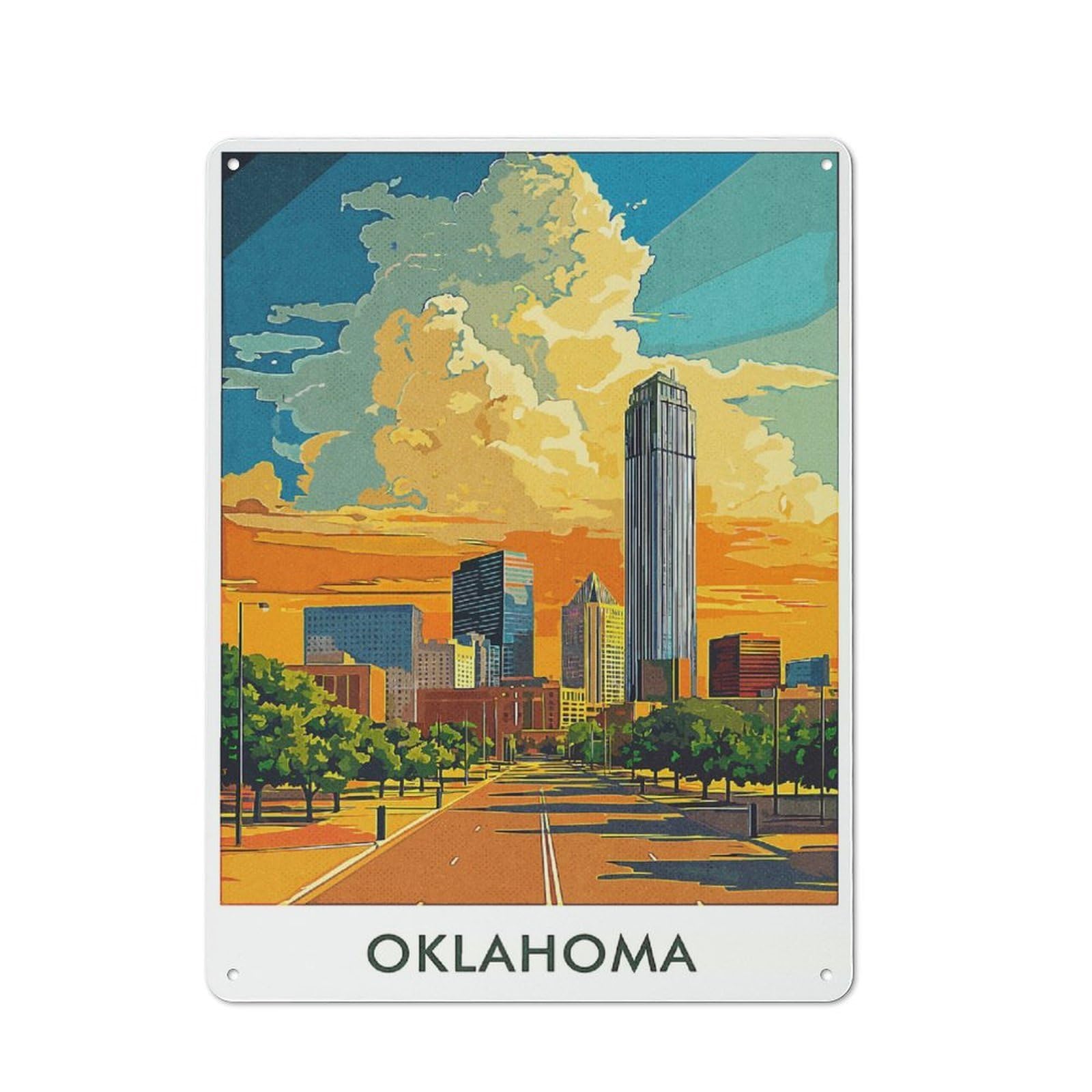 Junmoney Style-6 Oklahoma City Skyline Tin Sign 40X30cm, Vintage Home Bar Decor For Cafe, Pub, Workshop Or Home Bar, For Relaxed Wall Styling