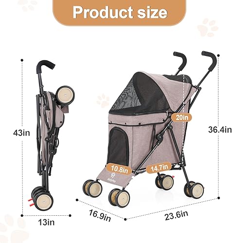 Miniatura 2 de Cochecito de perro con 4 ruedas, cochecito plegable para mascotas para perros pequeños, gatos, con correa de transporte y soporte para tazas, bolsas