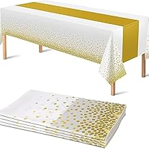 Yiran White and Gold Disposable Tablecloth, Reusable Table Cloth, 137 x 274 cm Gold Confetti Table Cover with Gold Dots for Wedding, Picnic, Halloween, Christmas