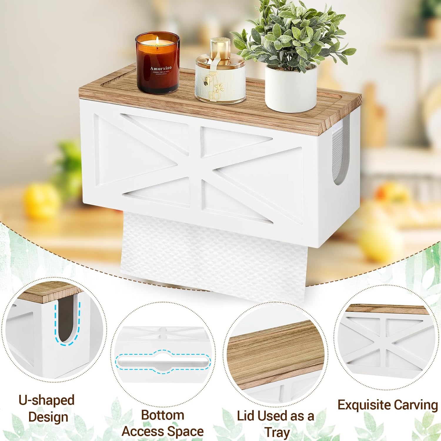 Paper Towel Dispenser Wall Mount, Paper Towel Holder Wall Mounted with Lid, Solid Wood Commercial C-Fold, Z-Fold, Trifold Hand Paper Towel Holder Dispenser Hand Towel Holder for Bathroom Decor(White)