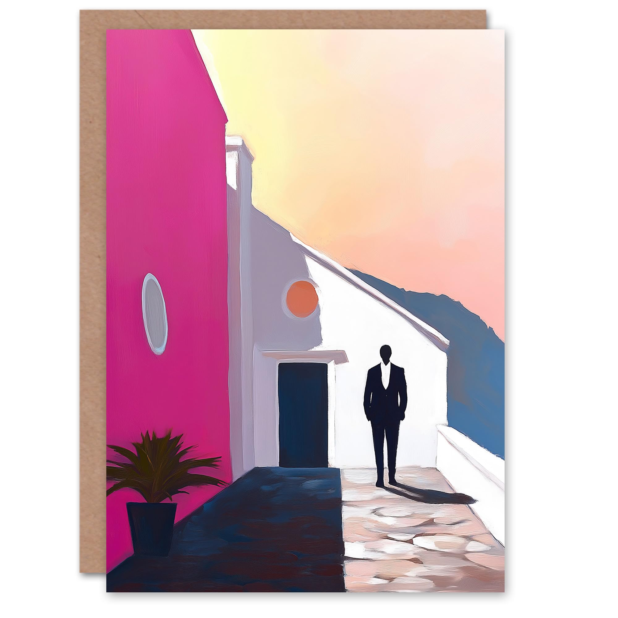 Artery8 Greeting Card Man In Tuxedo Minimalist Mexican Patio Porch Blank For Him Or Her Art Cocktail Party Card