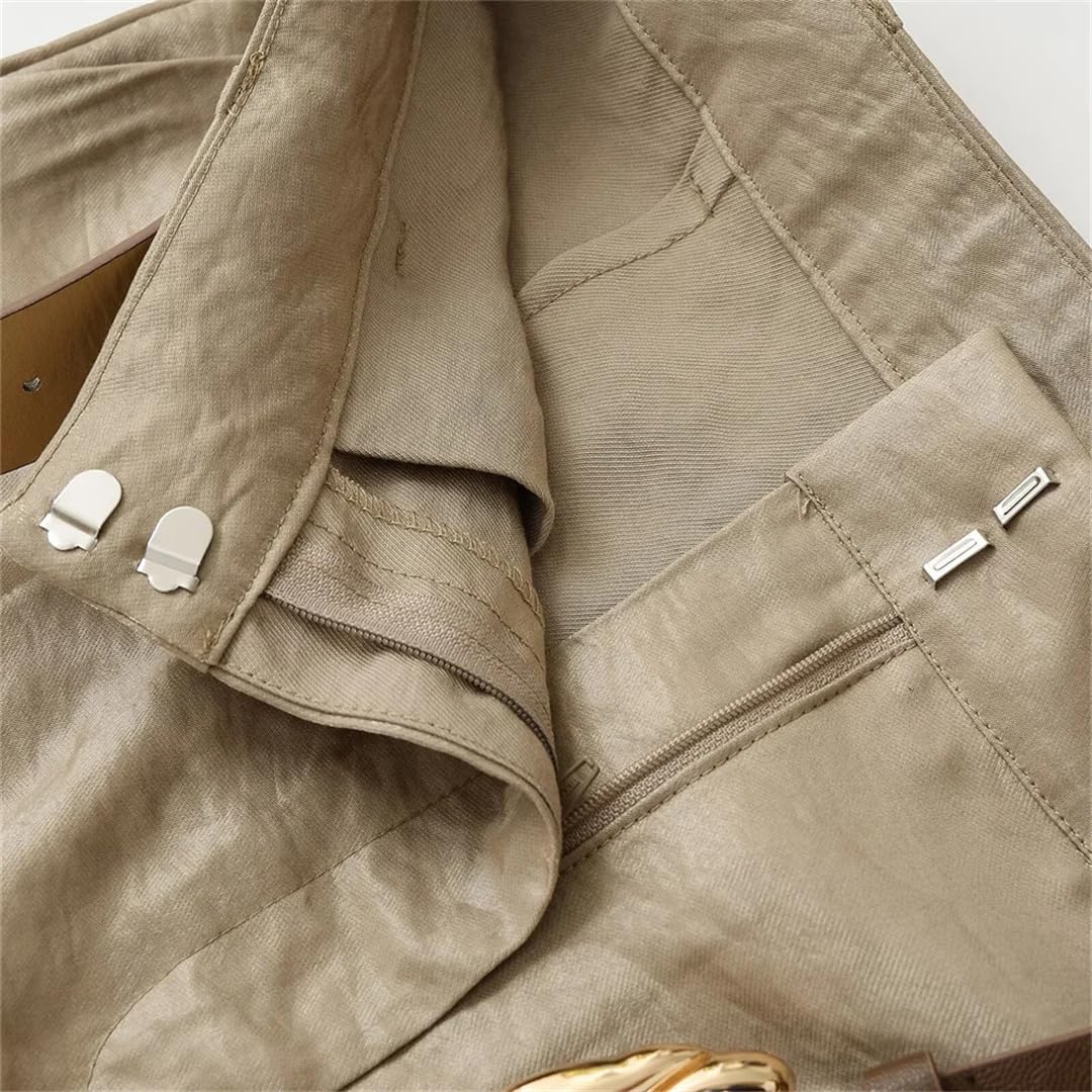 Pantaloni da donna a vita alta plissettati a gamba larga estivi tinta unita vestibilità ampia pantaloni da ufficio