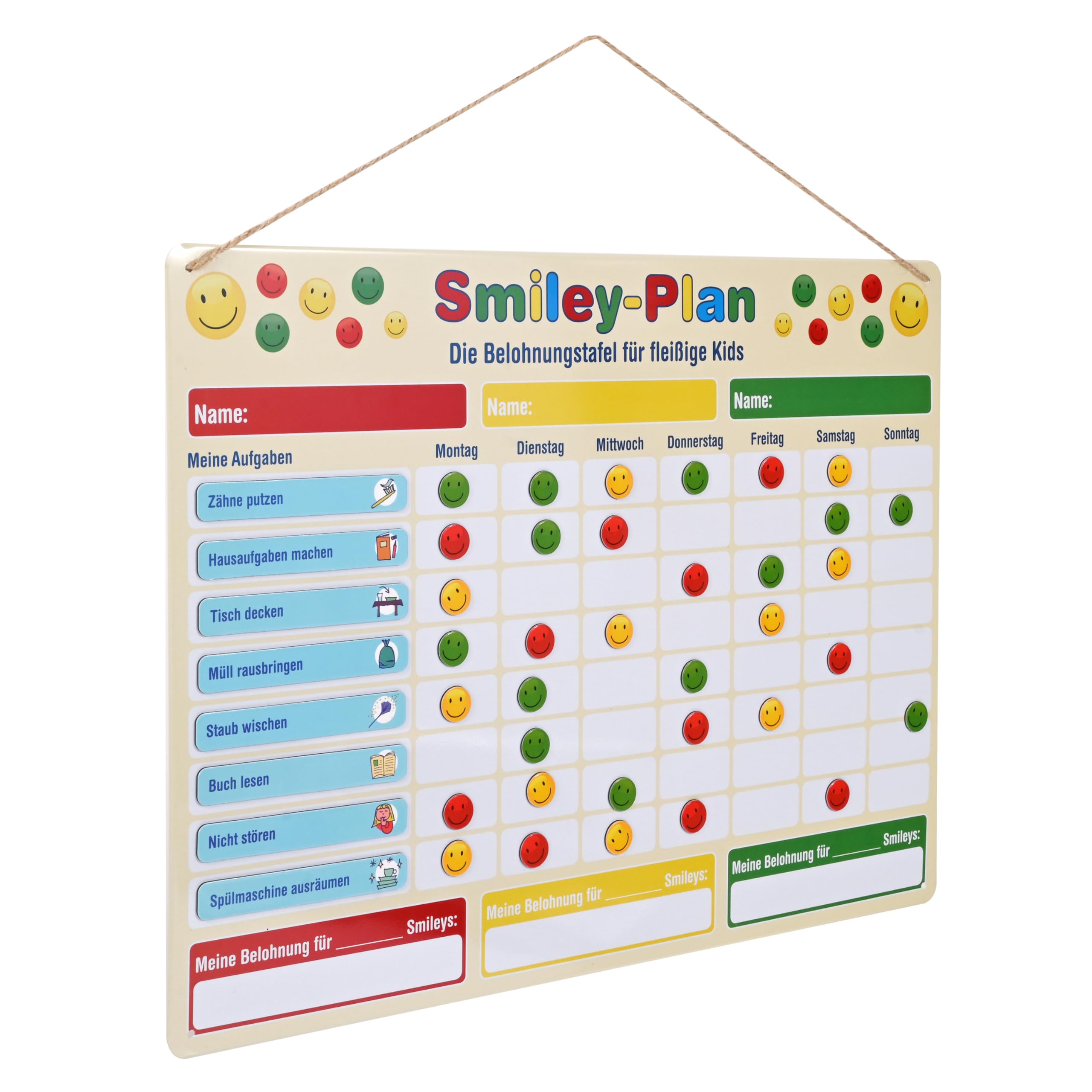 Belohnungstafel aus Metall, für Kinder, Smile-Plan, 30 x 40 cm, Magnetische Aufgabentafel mit beschreibbaren Magneten und vorgefertigten Hausaufgaben und Pflichten, Planer für Kinder