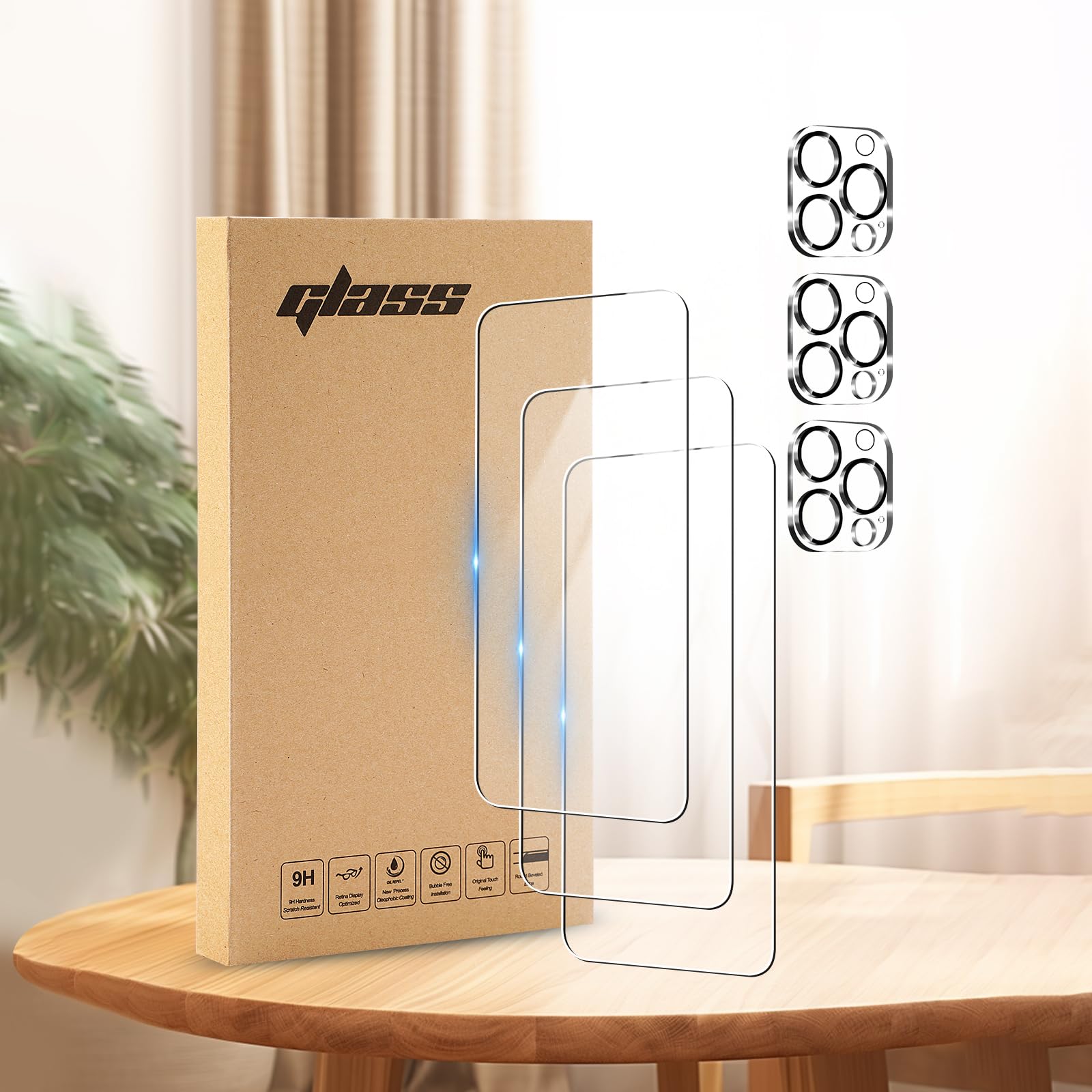 3 Pack Screen Protector for iPhone 16 Pro Max + 3 Pack Camera Lens Protector with Installation Frame,Sensor Protection,Case Friendly Tempered Glass,Dynamic Island Compatible