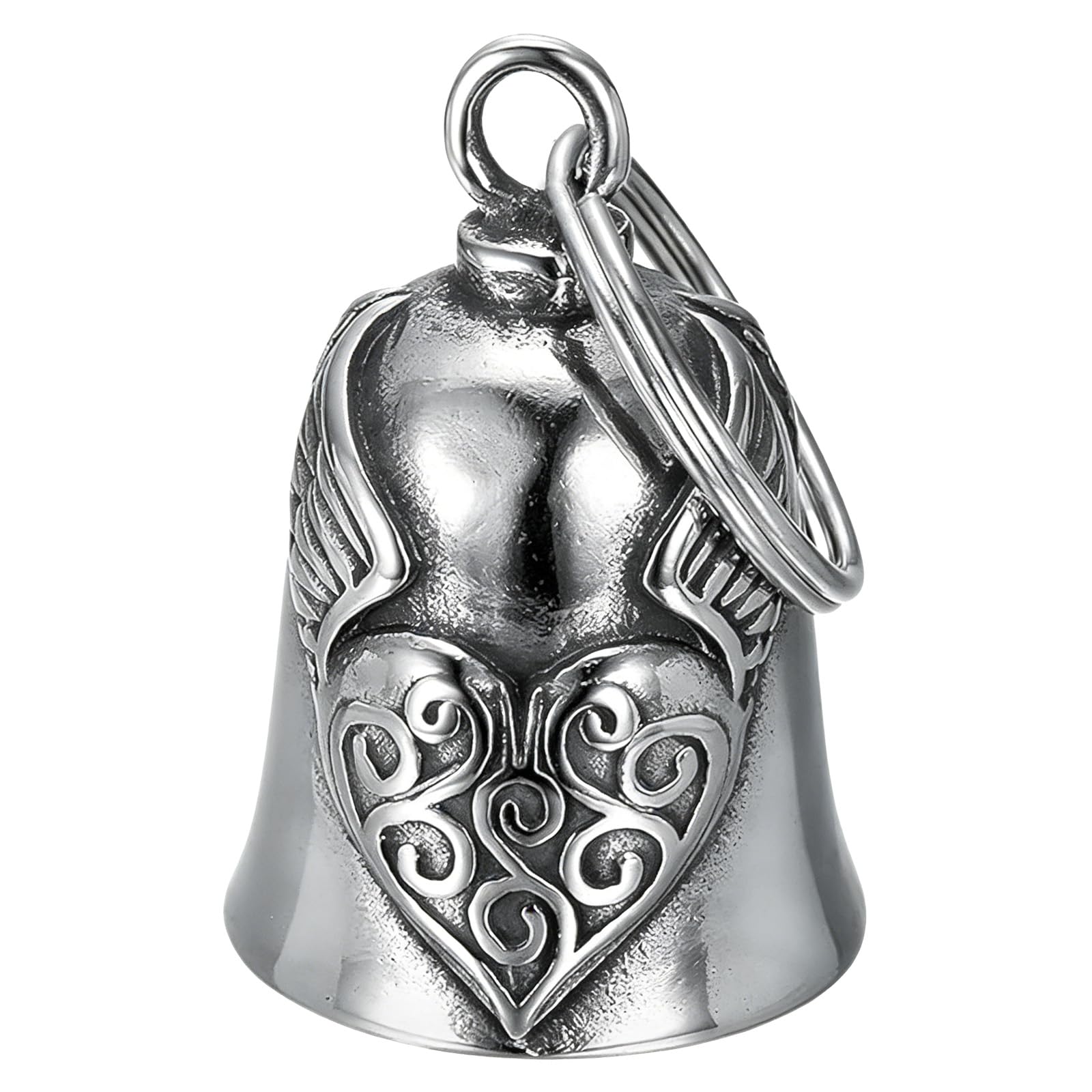 Clochette Moto Guardian Bell Porte-bonheur Ailes de Cœur, Pendentif en Acier Inoxydable pour Motard