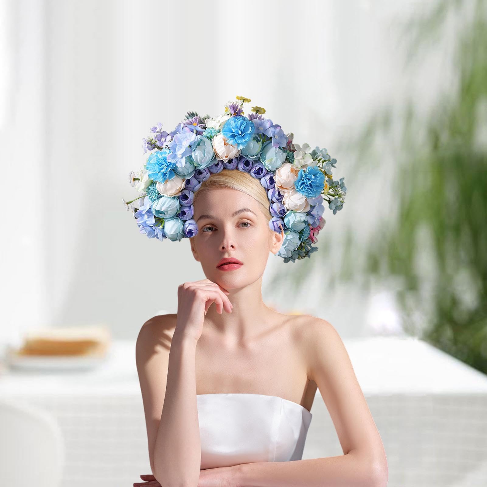 Corona di vergine con fascia dorata, ghirlanda di fiori per sposa, fotografia per matrimoni e feste, copricapo barocco dal design vintage, accessorio per costumi di Halloween e cerchietto | SHEIN ALIA