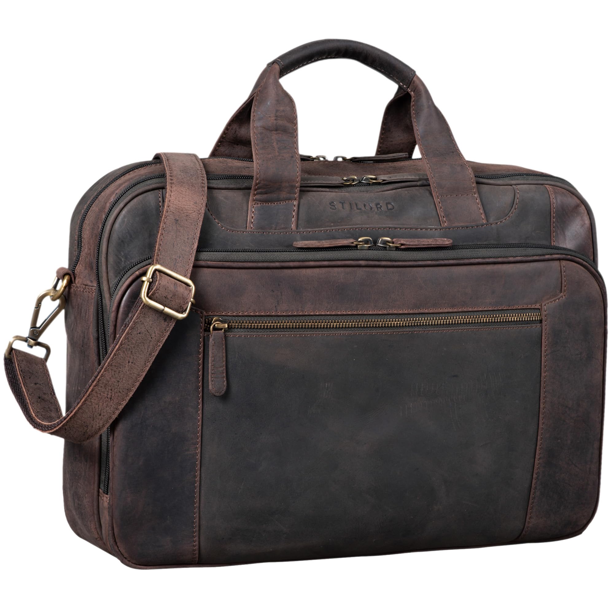STILORD Borsa Business Pelle Uomo Cognac - Ampia Borsa per Laptop da 15,6 Pollici - Borsa a Tracolla Vintage in Pelle di Vacchetta "Nelson"