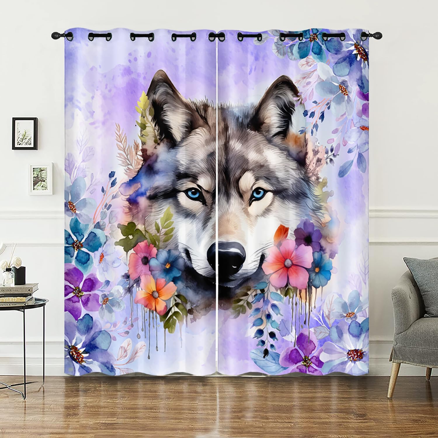 AILONEN Black Panther Window Curtain,Evening Moon Flame Leopard Curtain for Kids Men,Wildlife Animal Window Drapes for Room Living Room Decor,42" W x 84" H 2 Panels Set