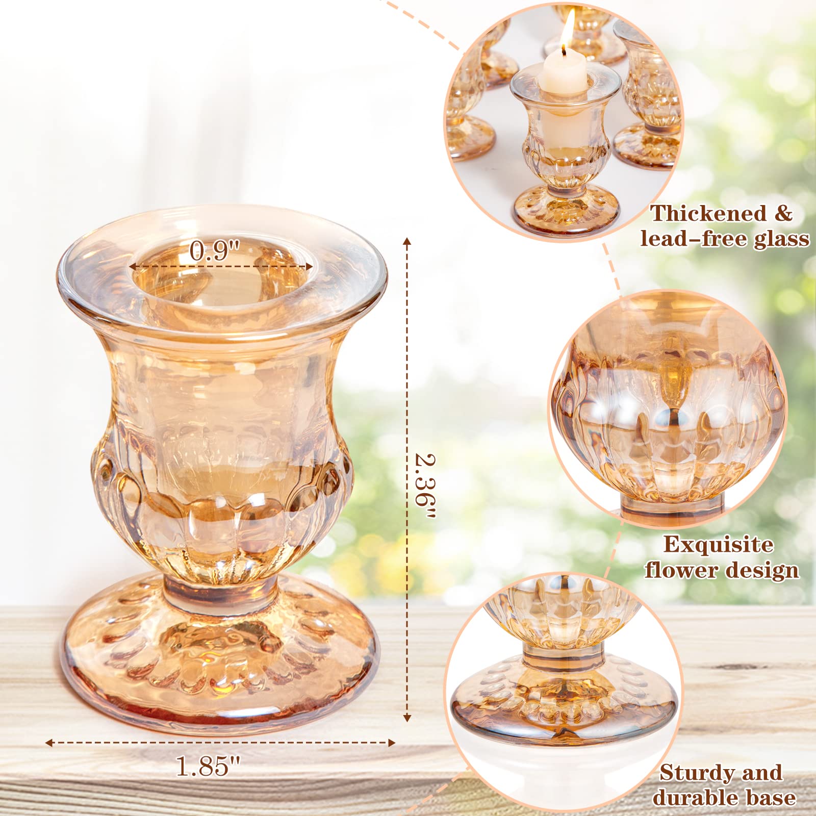 KSWING Gold Metal Taper Candle Holders Set Of 6 - Aluminum Alloy, 3 Heights For Table Centerpiece - View #9