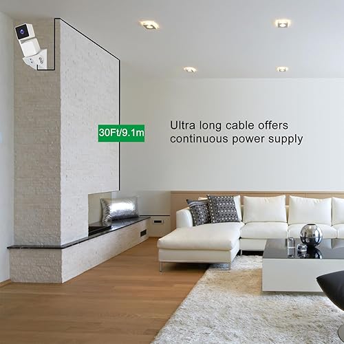 Miniatura 4 de Uogw Paquete de 2 cables de alimentación de 30 pies compatibles con WYZE Cam Pan V3, cable de extensión USB a micro USB de 90 grados para WYZE Cam