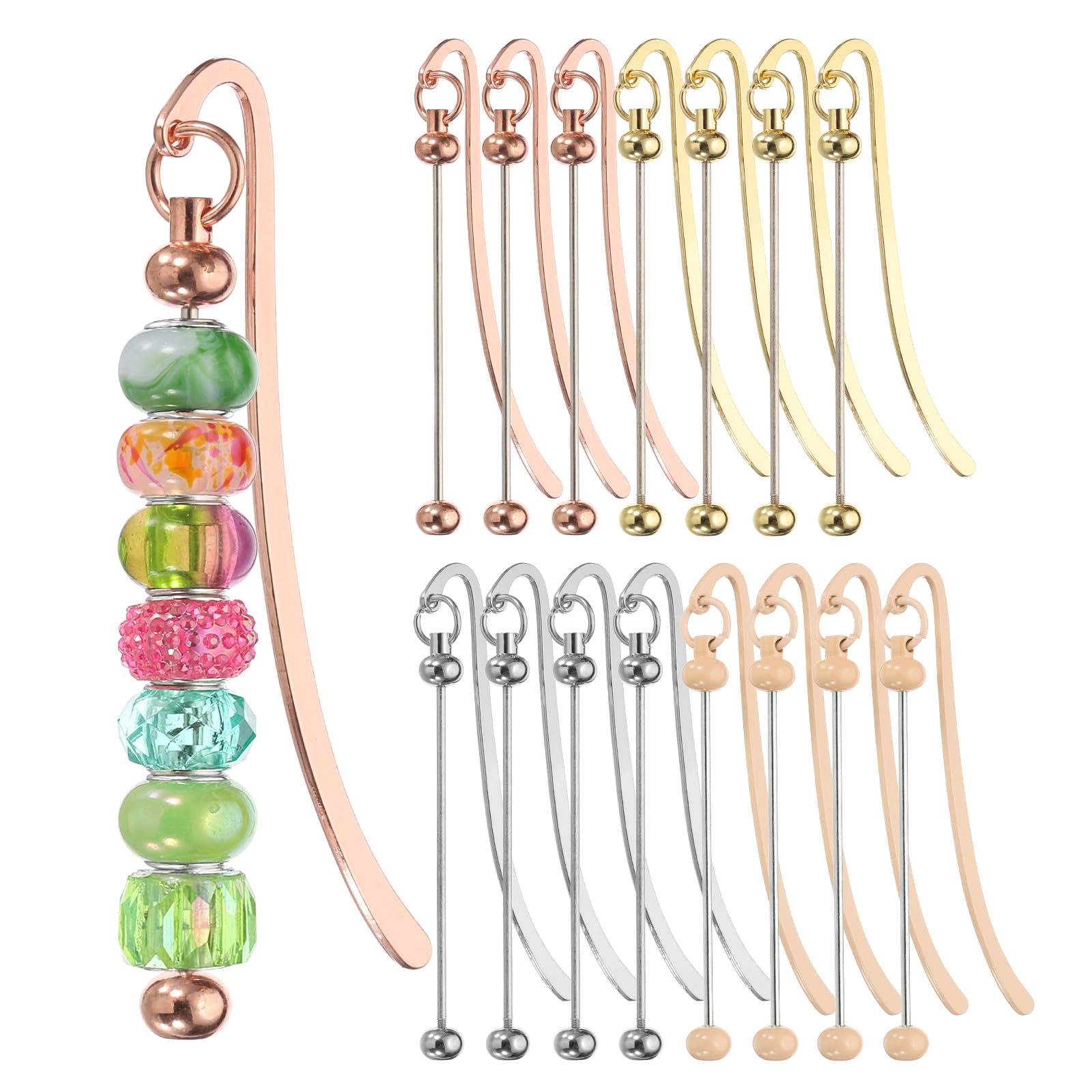 PATIKIL 16 Pcs Beadable Bookmarks, DIY Metal Blank Bar Bookmark Bead Craft Jewelry Pendant Charm Book Mark for Gift Teacher Office Supplies Home Crafts, Electroplated Color Set/Khaki