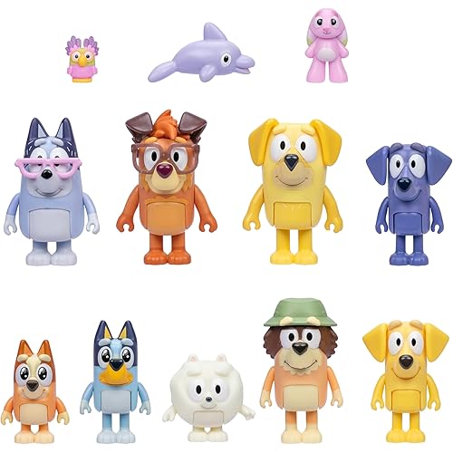 Bluey Super Fan Figurines for Toddlers Set, 11 Character Pack with Exclusive Figures, Toddler Figurine Toys Includes, Bingo & More, Ages 3+
