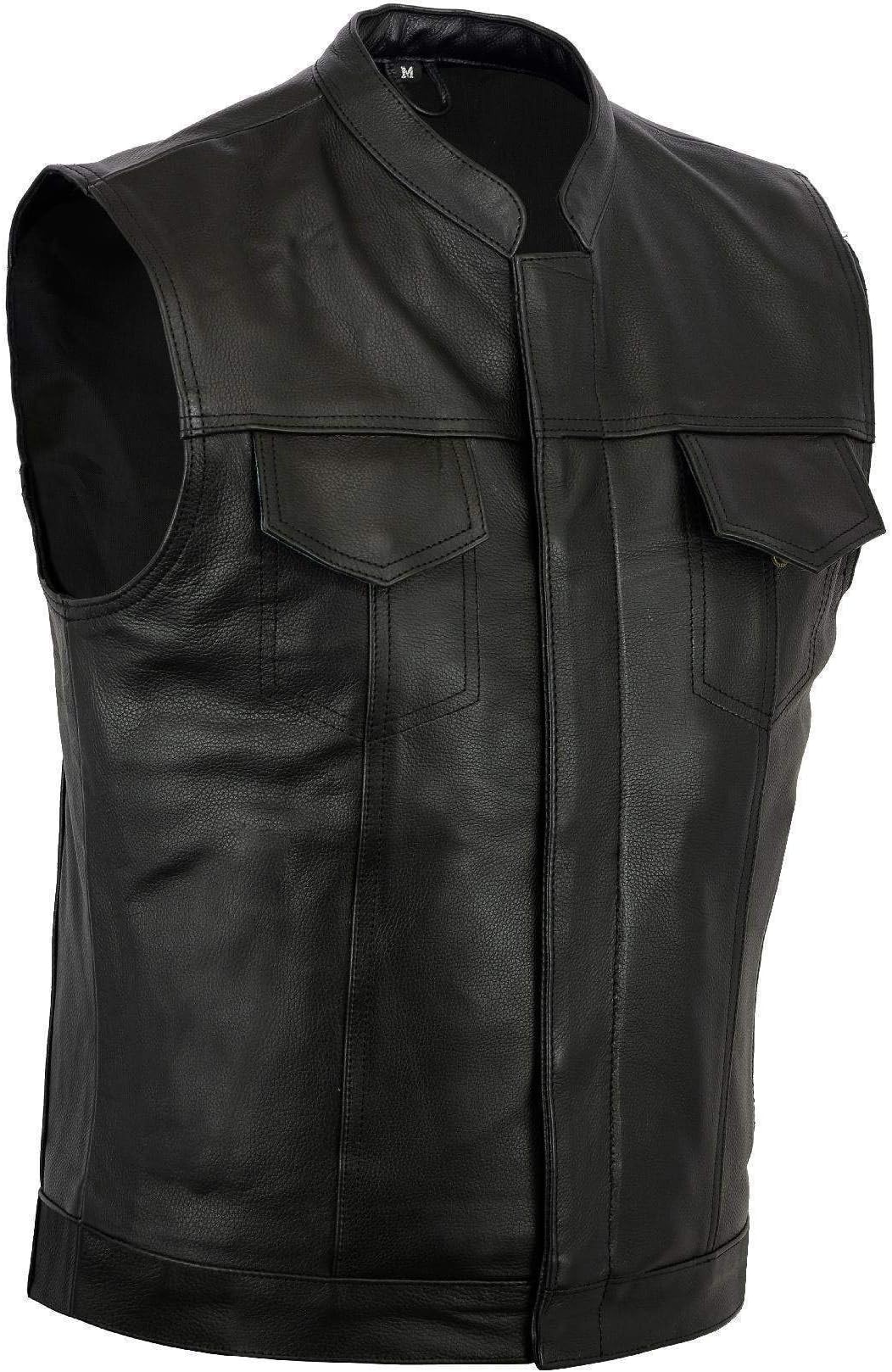 Bikers Gear Australia Black Revolver Motorcyle Leather Vest Sons of Anarchy Style Biker Sleeveless Waistcoat