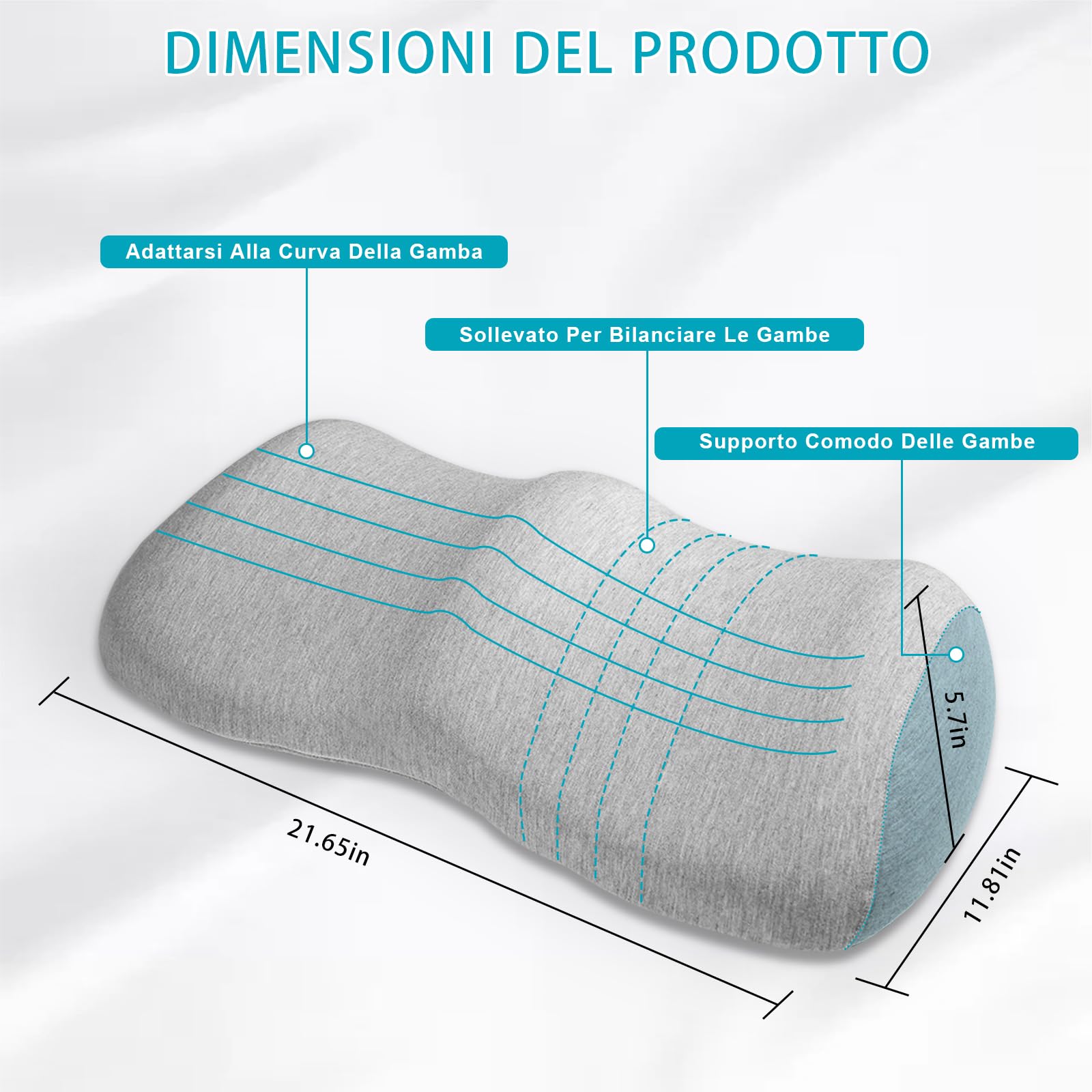 Cuscino Ginocchia Ergonomico Grigio Chiaro per Dormire - Schiuma a Memoria di Forma Cuscino per Gambe, per Sollevamento Sollievo delle Ginocchia