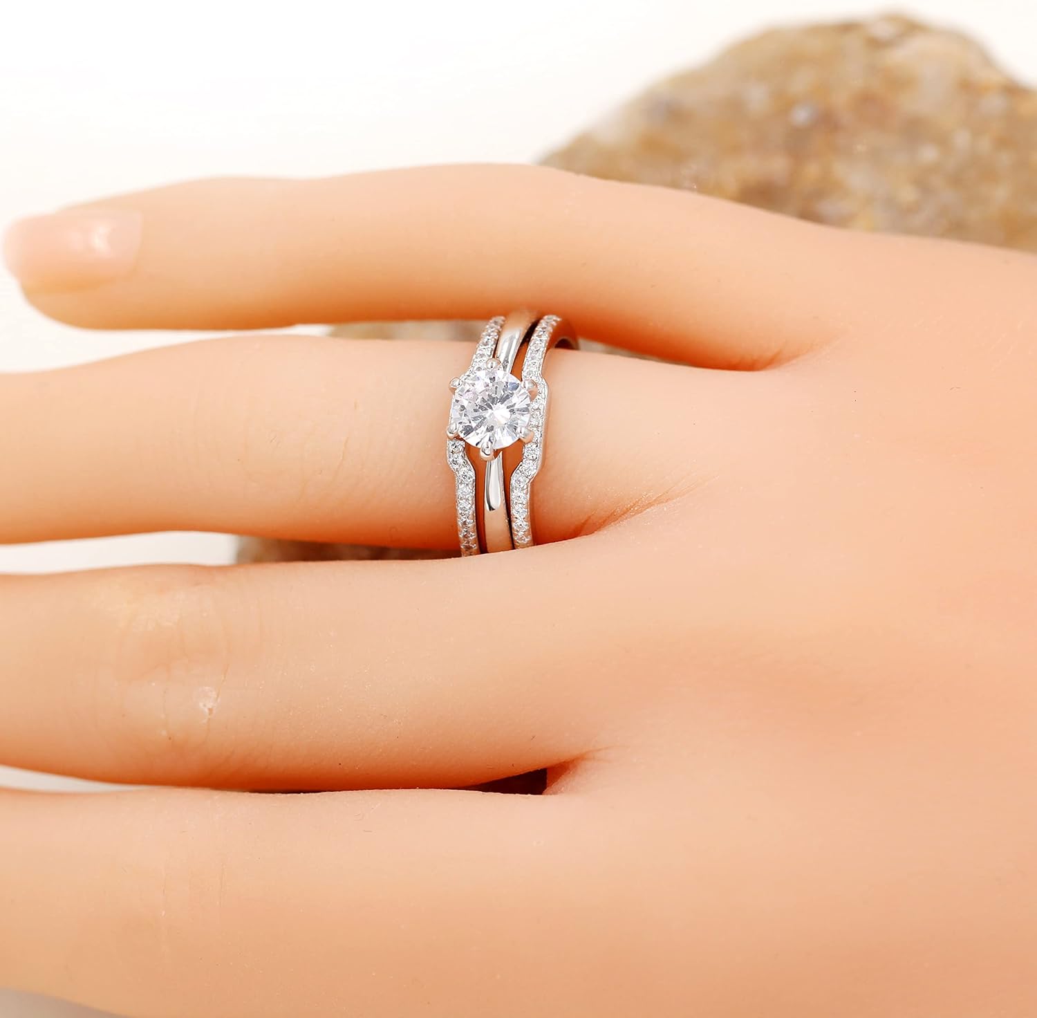 Uloveido 2 Stackable Rings Enhancer for Women 925 Sterling Silver Wedding Engagement Anniversary Promise Rings Enhancer Y2191