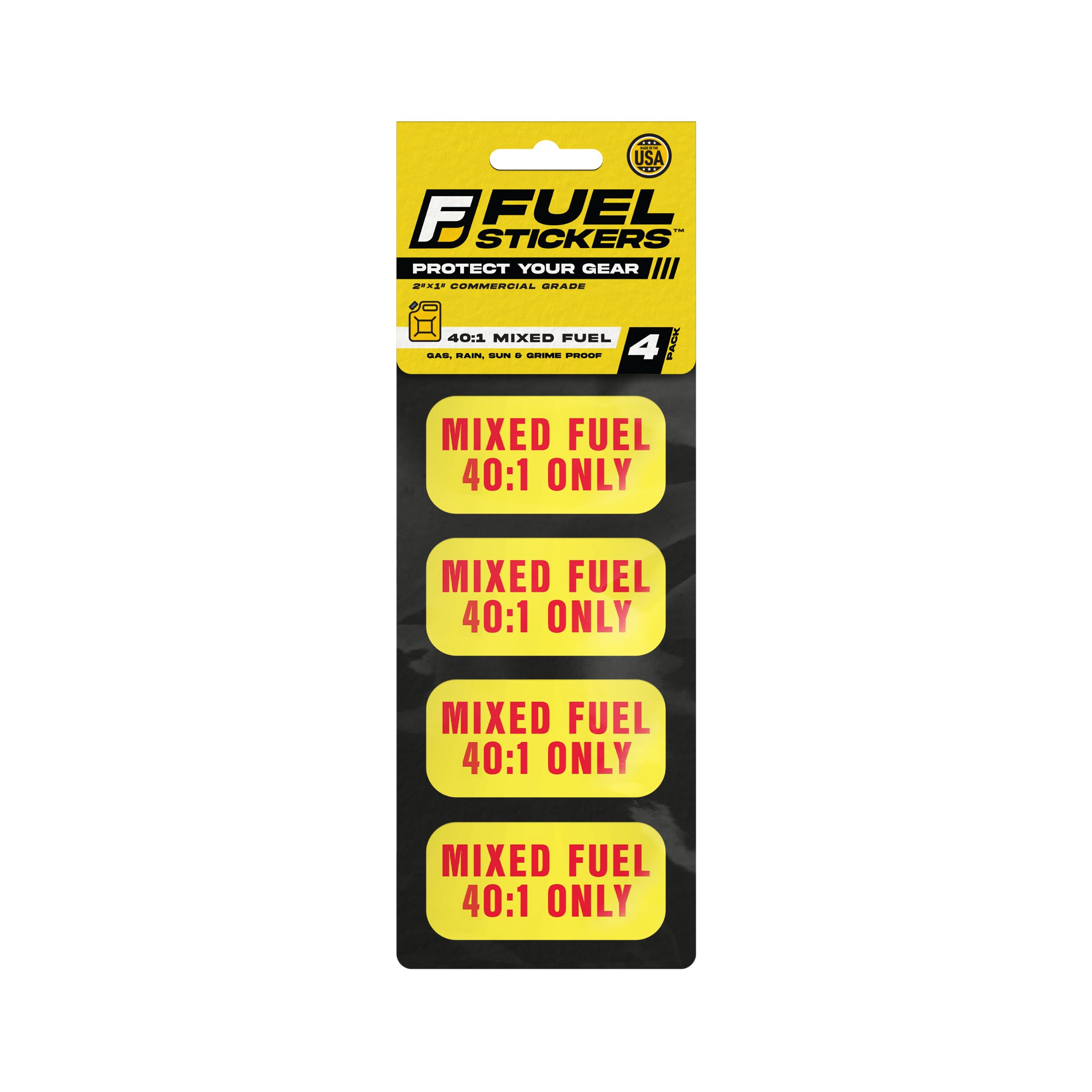 Mixed Fuel Sticker 40:1 - Gas Oil Mix Label for Outdoor Fuel Power Equipment - Weather Proof, Extreme Stick, Commercial Grade Label by Fuel Stickers - USA Made (2x1 inch), 4 Labels