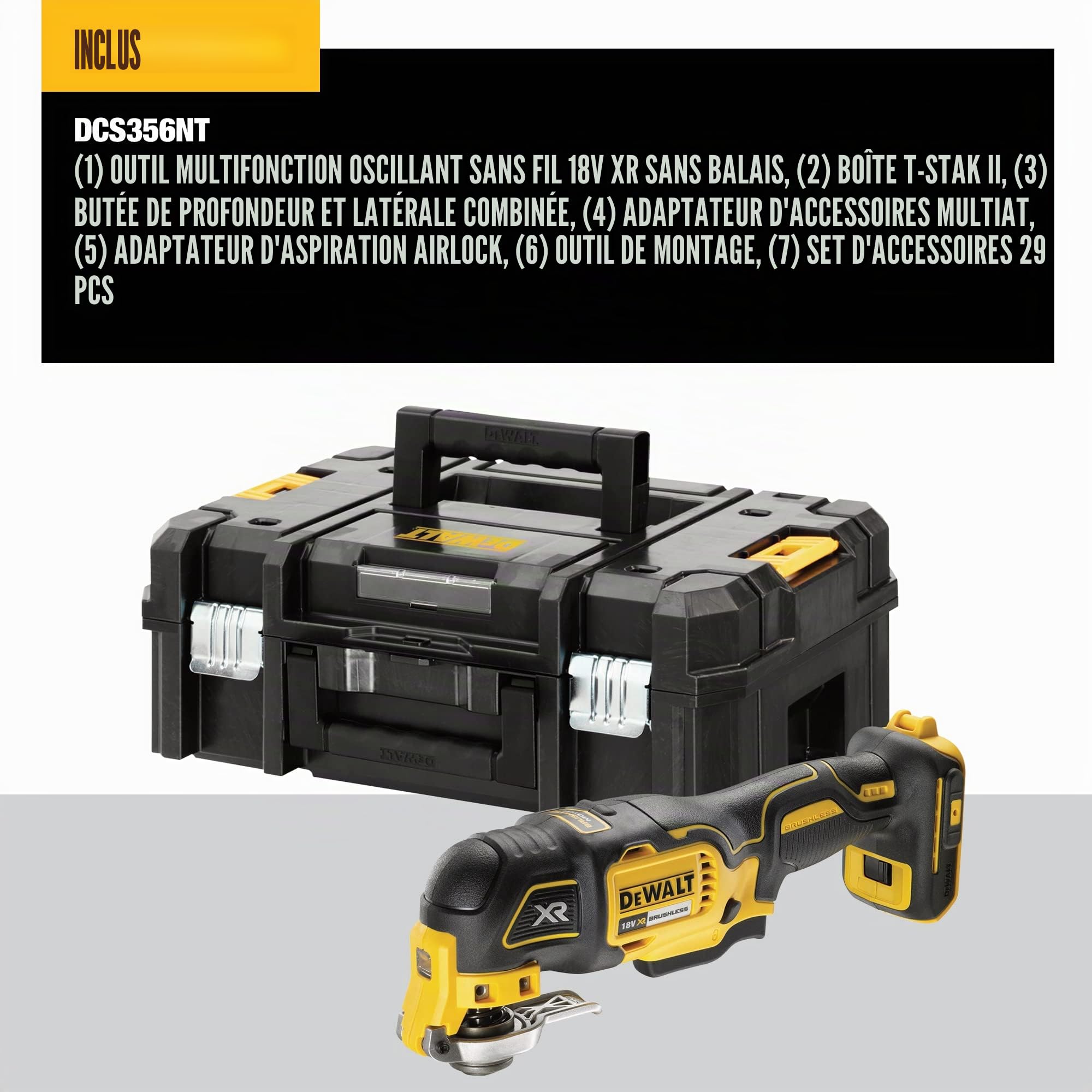 Dewalt Multicutter 18v dewalt - sans Batterie ni Chargeur - dcs356nt-xj & Ponceuse Excentrique XR 18V 125mm Brushless - Appareil Électrique Sans Fil - Régulateur de Vitesse