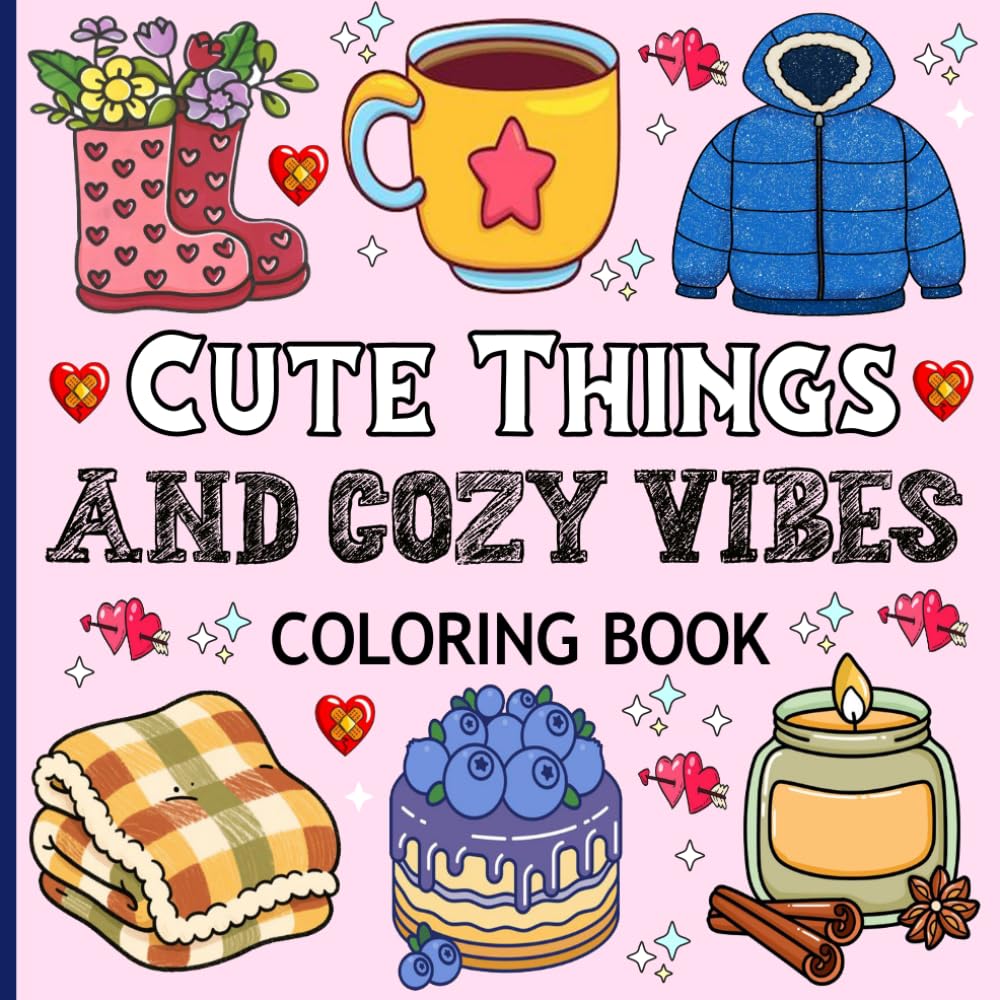 Cute Things and Cozy Vibes: Coloring Book for Adults and Kids, Bold and Easy, Large Print Images Featuring Aesthetic Vibes & Cozy Joy and More.