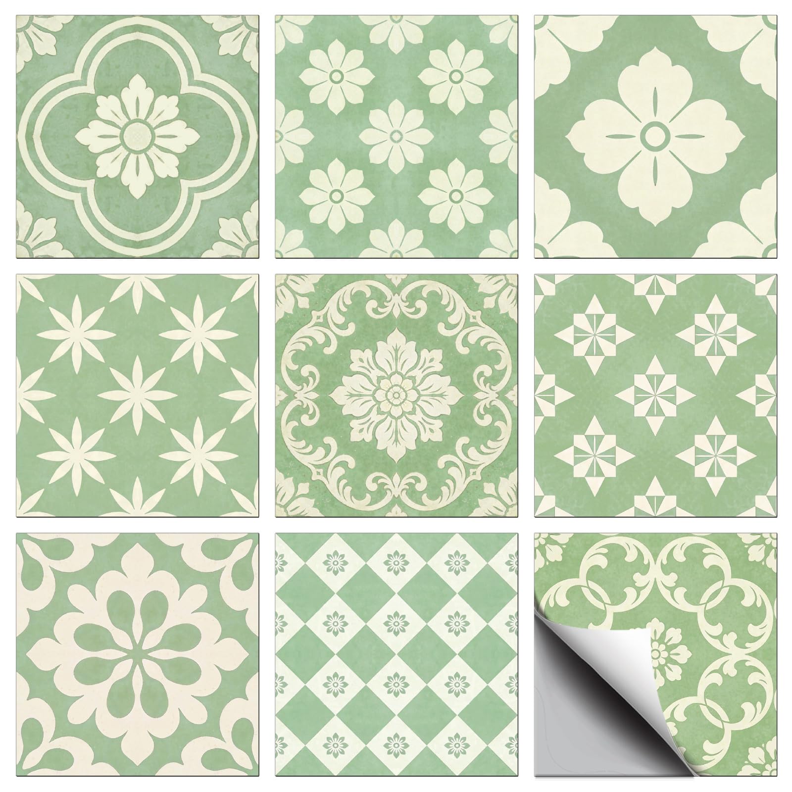 CONCHLERY 36 Pcs Tile Stickers Green Retro Geometric 4x4 Inch — image 1