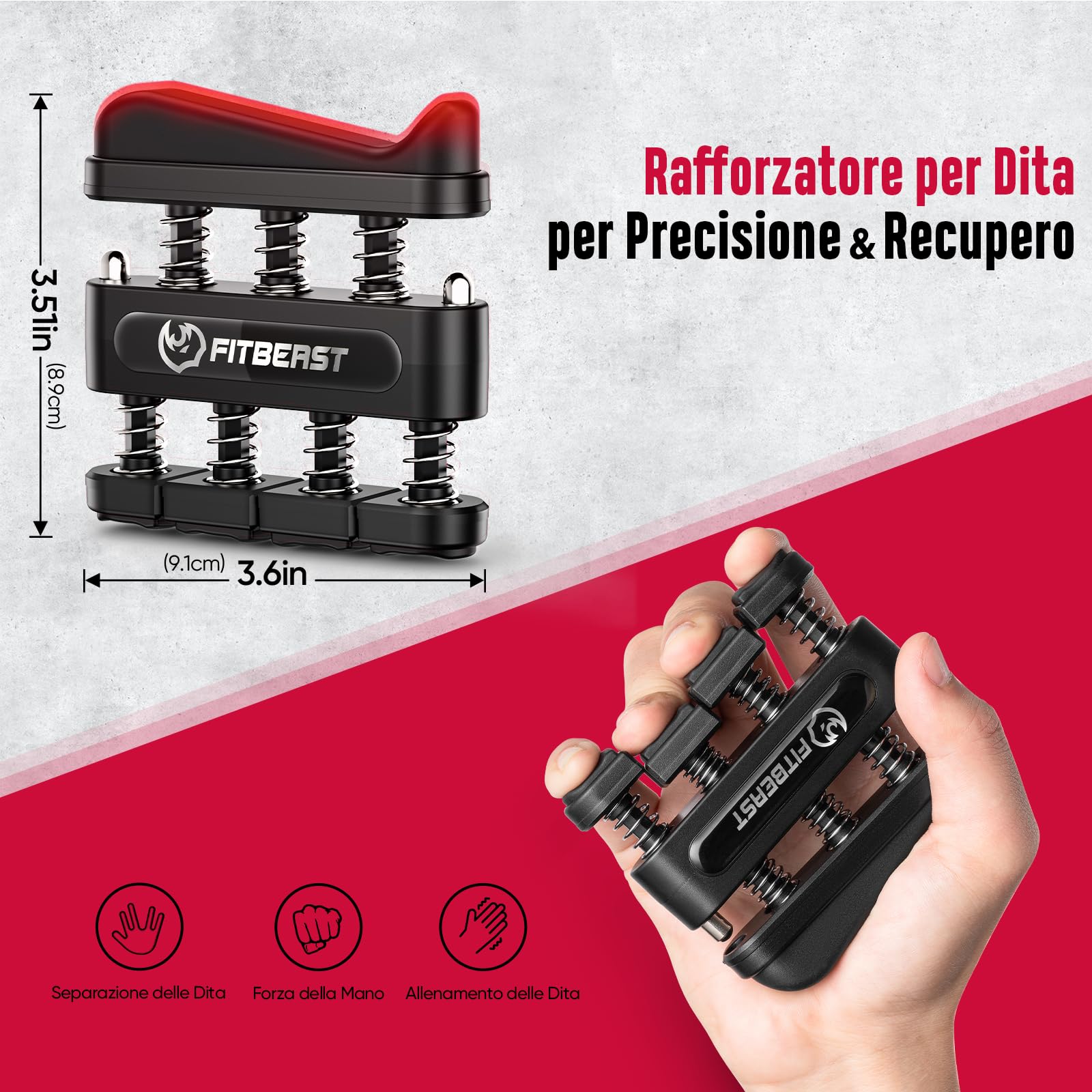 FitBeast Allenatore di Presa, Kit Rafforzatore Mani - 6 Pezzi con Resistenza Regolabile, Esercitatore Avambraccio e Sfere Massaggianti per Terapia della Mano, Allenamento e Recupero