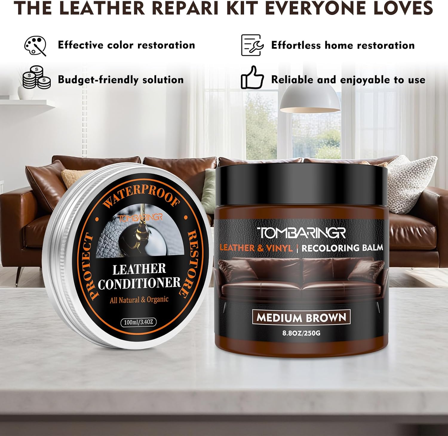 Leather Recoloring Balm Leather Repair Kit for Furniture Leather Dye for Furniture Car Seats Shoes Repair Leather Dye and Scratched Leather with Leather Conditioner - Dark Gray - Image 3