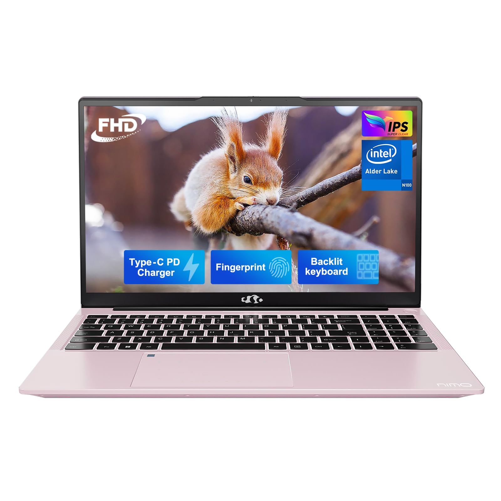 NIMO 15.6 IPS FHD-Laptop, Intel Pentium Quad Core N100 8GB RAM 128GB SSD (Beat i3-1115G4 Up to 3.4GHz) Laptop-Computer with Fingerprint Backlit Keyboard WiFi 6 Win 11 Rose Gold (Renewed)