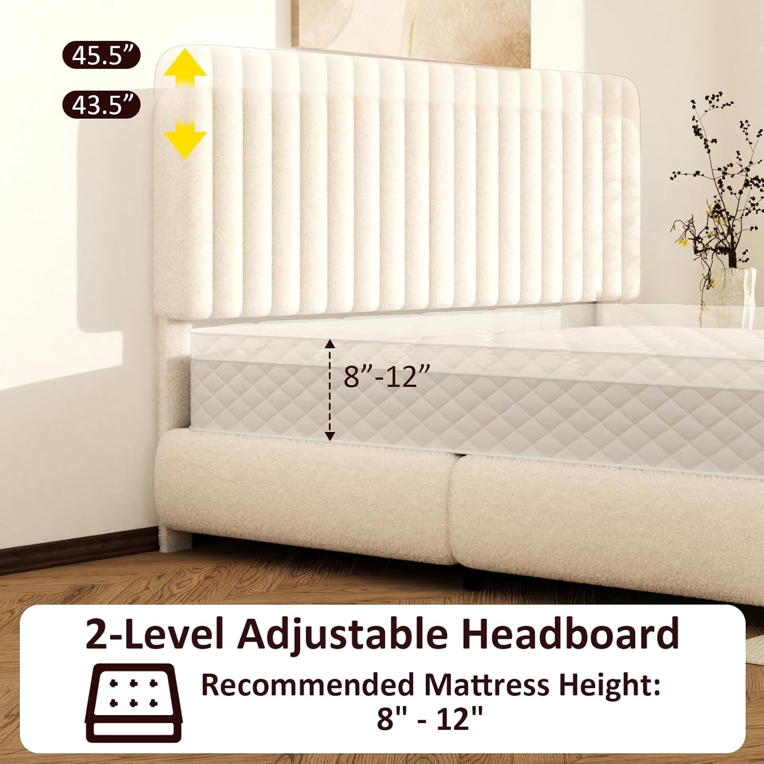 King Size Cloud Bed Frame, Upholstered Boucle Platform Bed with Round Corner Adjustable Headboard, Modern Style, No Box Spring Needed, Never Squeak, Easy Assembly, Beige