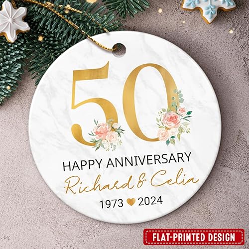 Miniatura 3 de Adorno personalizado para aniversario de boda del 50 aniversario  Adornos de Navidad de cerámica para aniversario de boda, recuerdos de boda, ideas