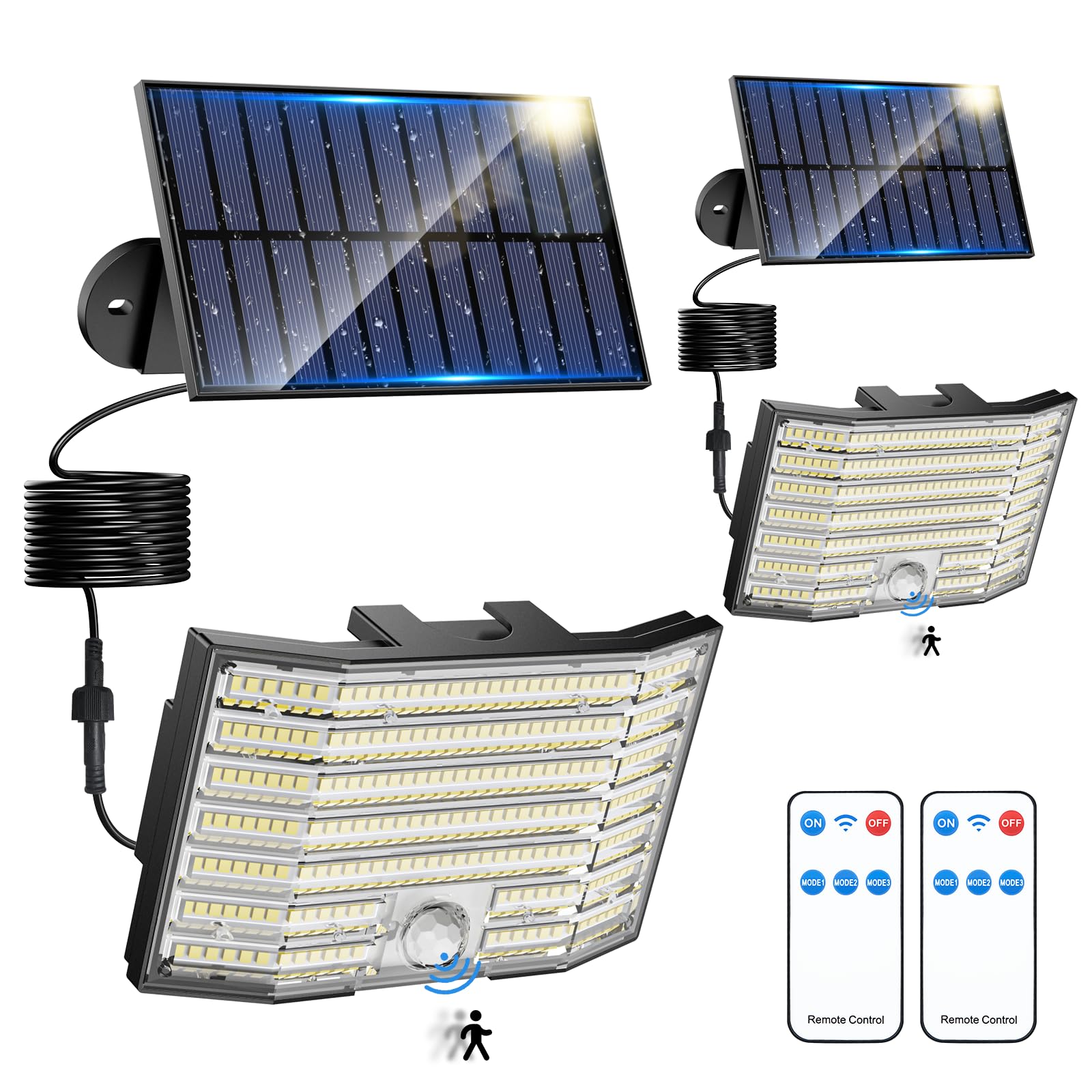 Faretti Solari Da Giardino Con Sensore Di Movimento – 2 Pezzi, 226 LED, 3 Modalità, Telecomando, IP65 Impermeabile - 2