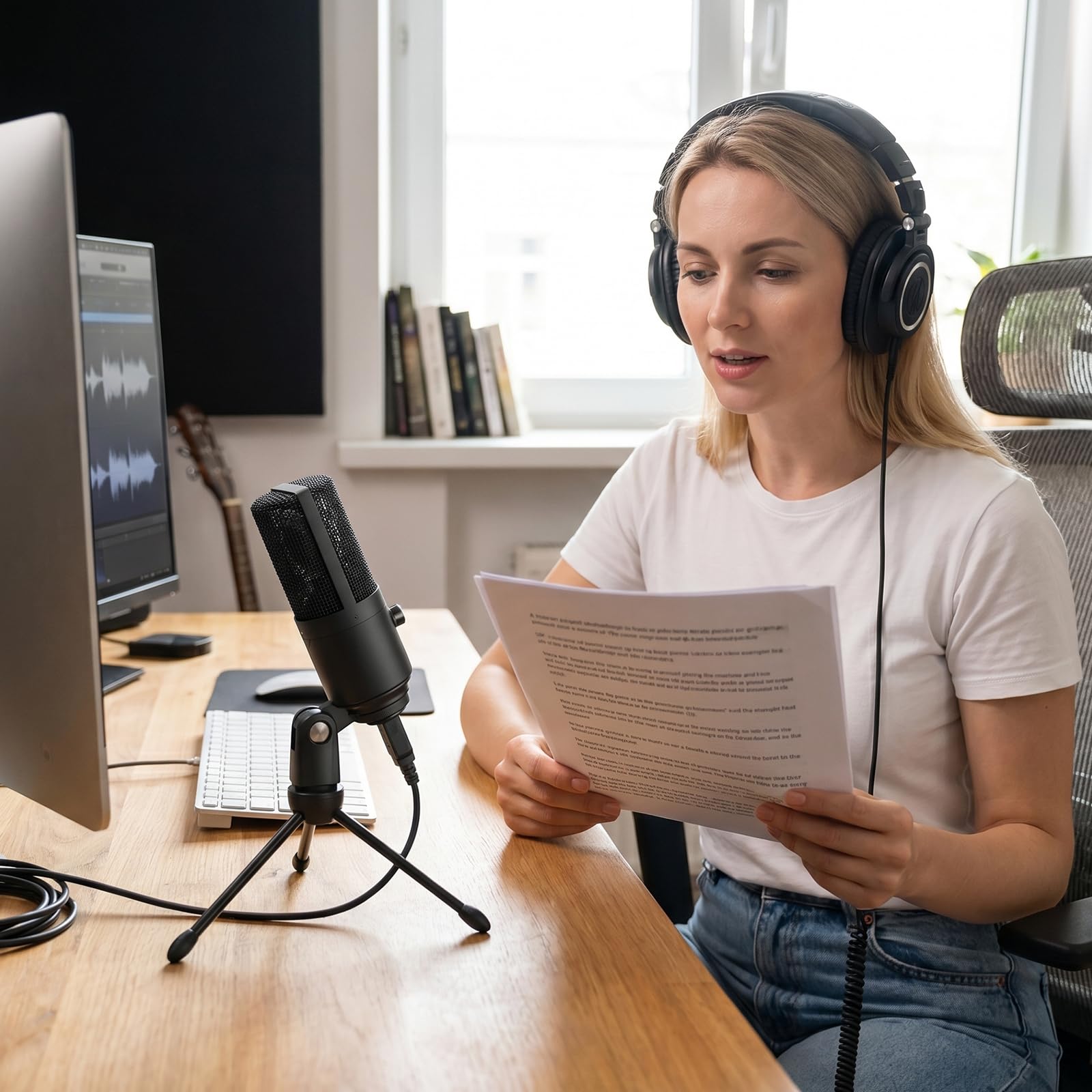 FIFINE USB Mikrofon PC Streaming, Podcast Microphone mit Ständer für MAC PS4 PS5, Kondensator Microfon für Studio Gaming - Schwarz