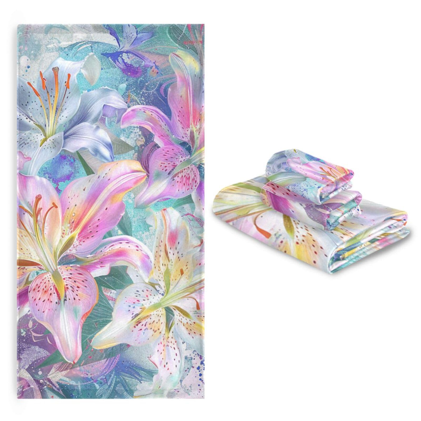 Boho kwiat kwiatowy retro jasne tajemnicze czyszczenie ręczniki do twarzy zestaw 3 sztuk, 1 ręcznik kąpielowy 1 ręcznik do rąk 1 ściereczka do jogi łazienki kuchni