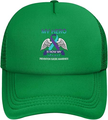 My Hero is Now My Angel Prevention Suicide Awareness Trucker Hats for Men and Women Adult Mesh Cap Baseball Cap Dad Hat Adjustable Breathable Caps
