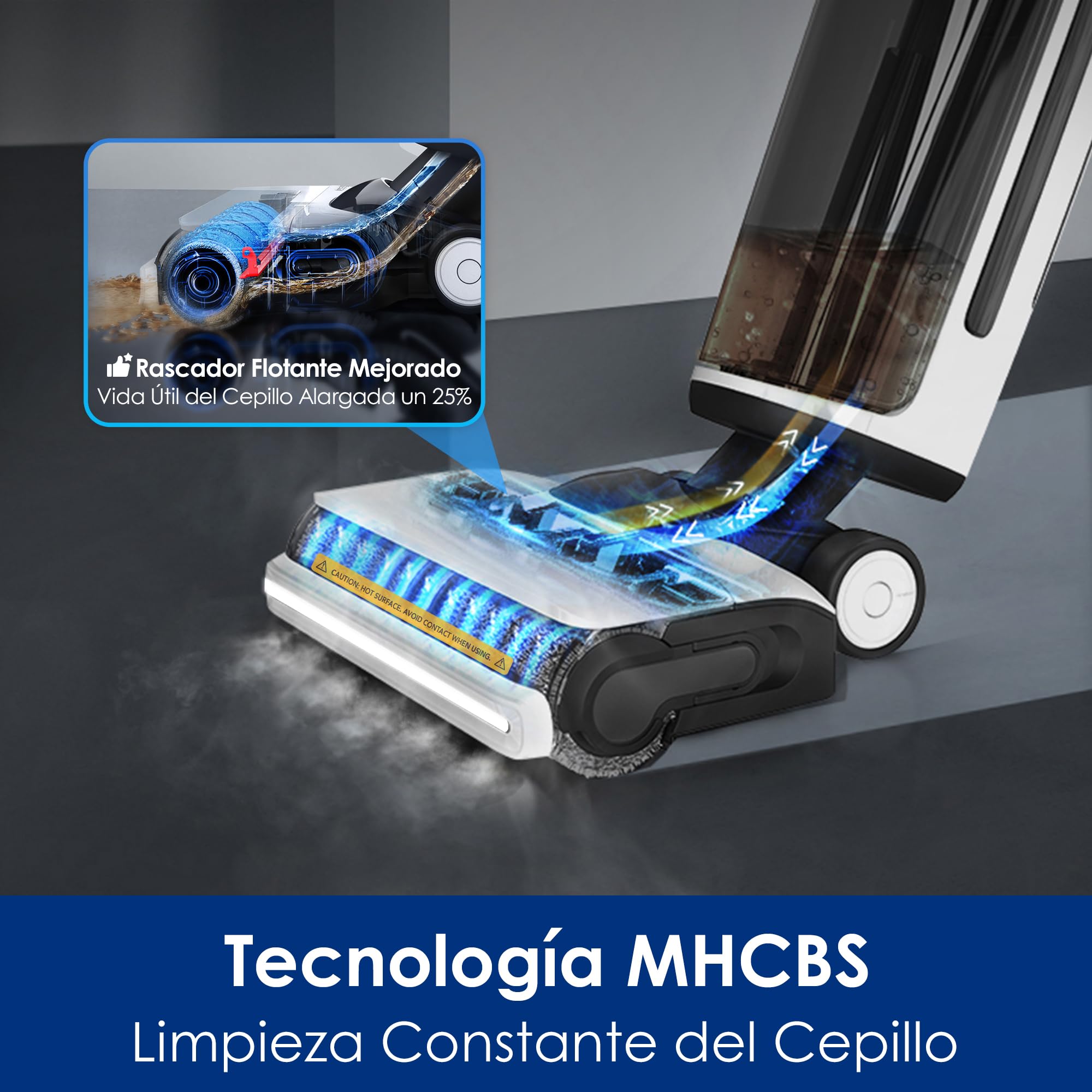Tineco Floor One S7 Steam Limpiador de Suelos Inalámbricos, Escoba Vapor para Sucios Pantimedias en Suelos Duros con Pantalla, Autolimpieza, Limpieza de Bordes, Autopropulsión | Vapor caliente a 140° C, Limpieza Autopropulsada, Ligera e Inalámbrica, Aspir