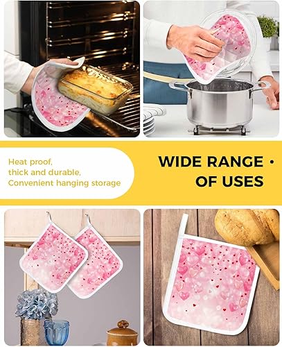 Miniatura 5 de 3 Packs Gradual Solid Pink Love Pot Holders Sets for Kitchen,Oven Pan Plate Bowl Pads Heat Proof Mat with Hanging Loop,Thick Terry Cloth Potholders