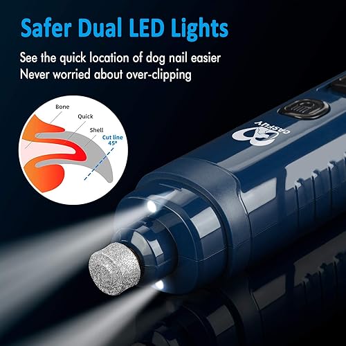 Miniatura 10 de Casfuy Molinillo de uñas para perros con 2 luces LED para perros grandes, medianos y pequeños, 3 veces más potente, recortador de uñas eléctrico de