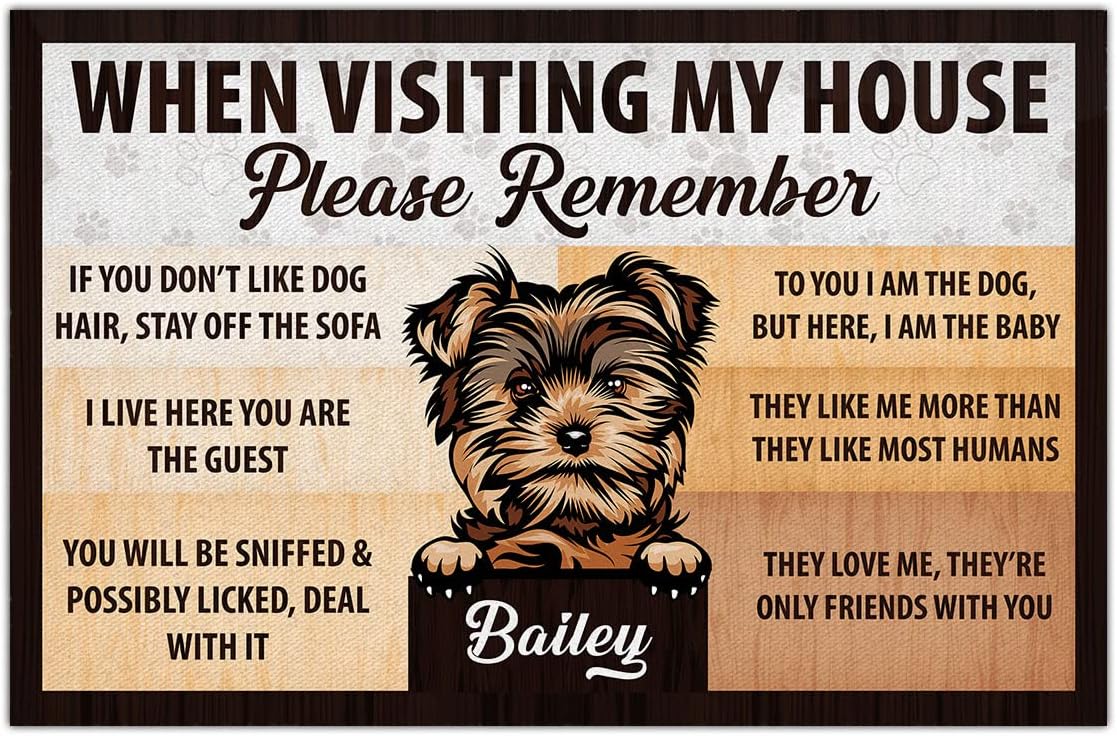 When Visiting My House Please Remember Yorkie Doormat Rules for Dog Lovers Welcome Mats 16x24 Inches for Front Door Outdoor Indoor Entry Housewarming Presents