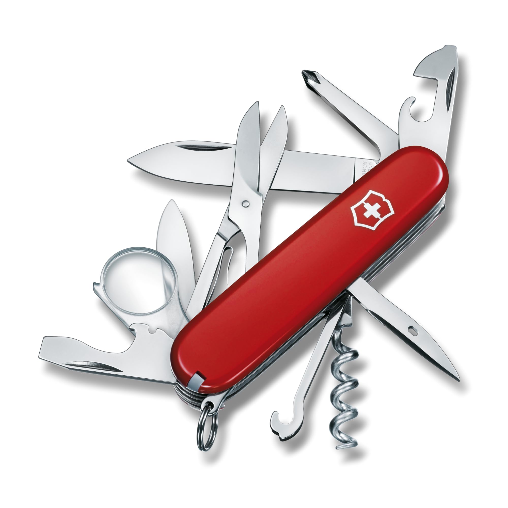 Victorinox Explorer Medium Pocket Knives With Magnifying Glass 1.6703 Red Swiss Made Pocket Knife With 16 Functions