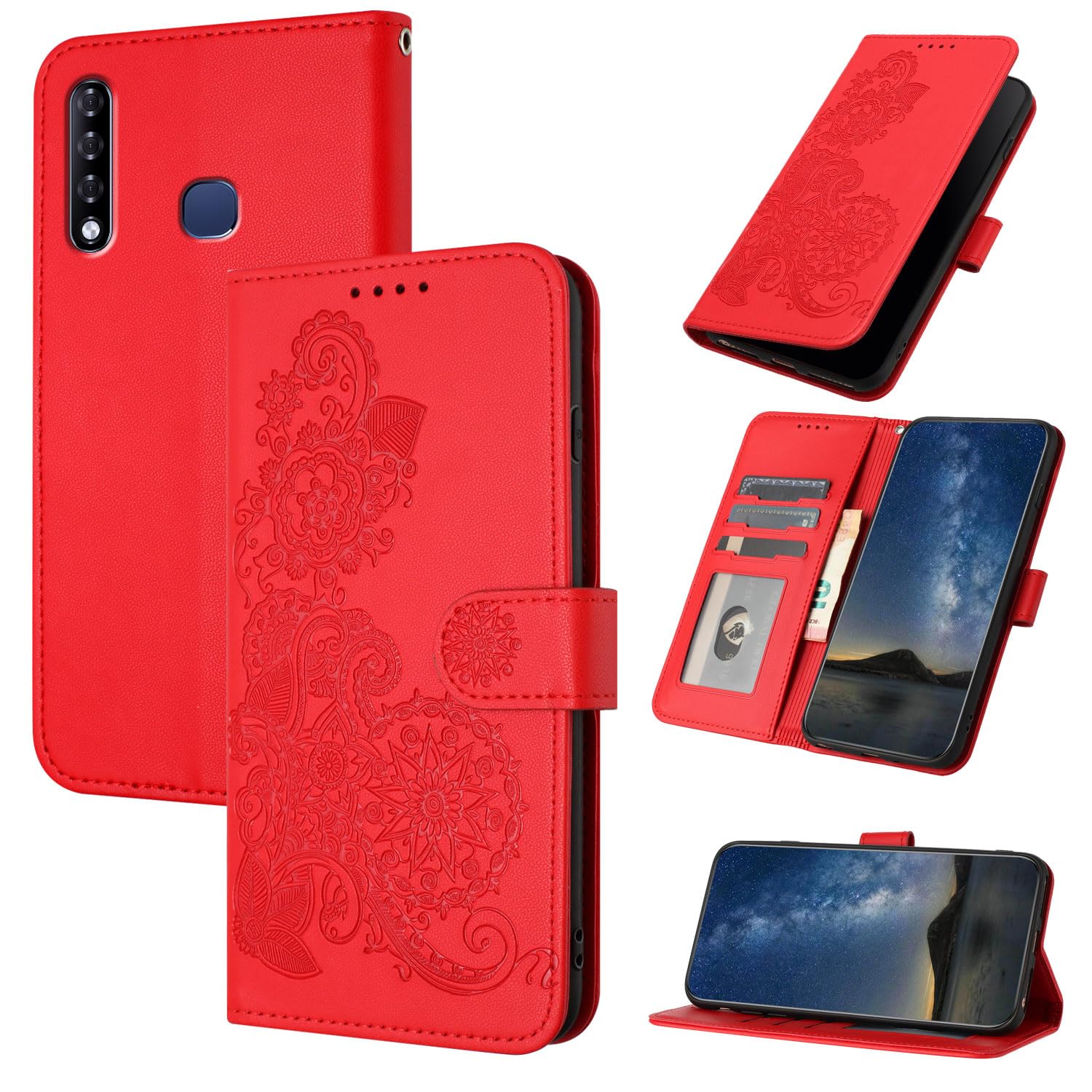 Compatible with Vivo Y11 (2019) 1906 / Y17 / Y3 Case,Kickstand Flip Compatible with Vivo Y12 1904 / Y3s / Y15 4G Magnetic Wallet Cover Red