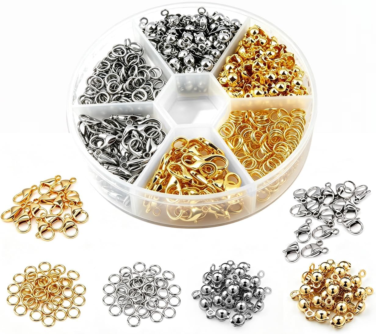 340 Gold and Silver Jump Ring Set with Jump Ring Opening Tool for Jewelry Making and Necklace Repair Multi-Size 6/8/12mm Link