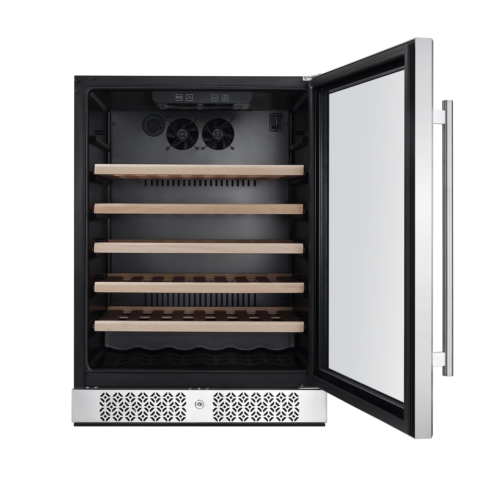 Empava 24-Inch Single Zone Wine Cooler Refrigerator – Stainless Steel, Glass Door, 52-Bottle Capacity – Versatile Built-In or Freestanding Compressor Wine Chiller on Fridge.com
