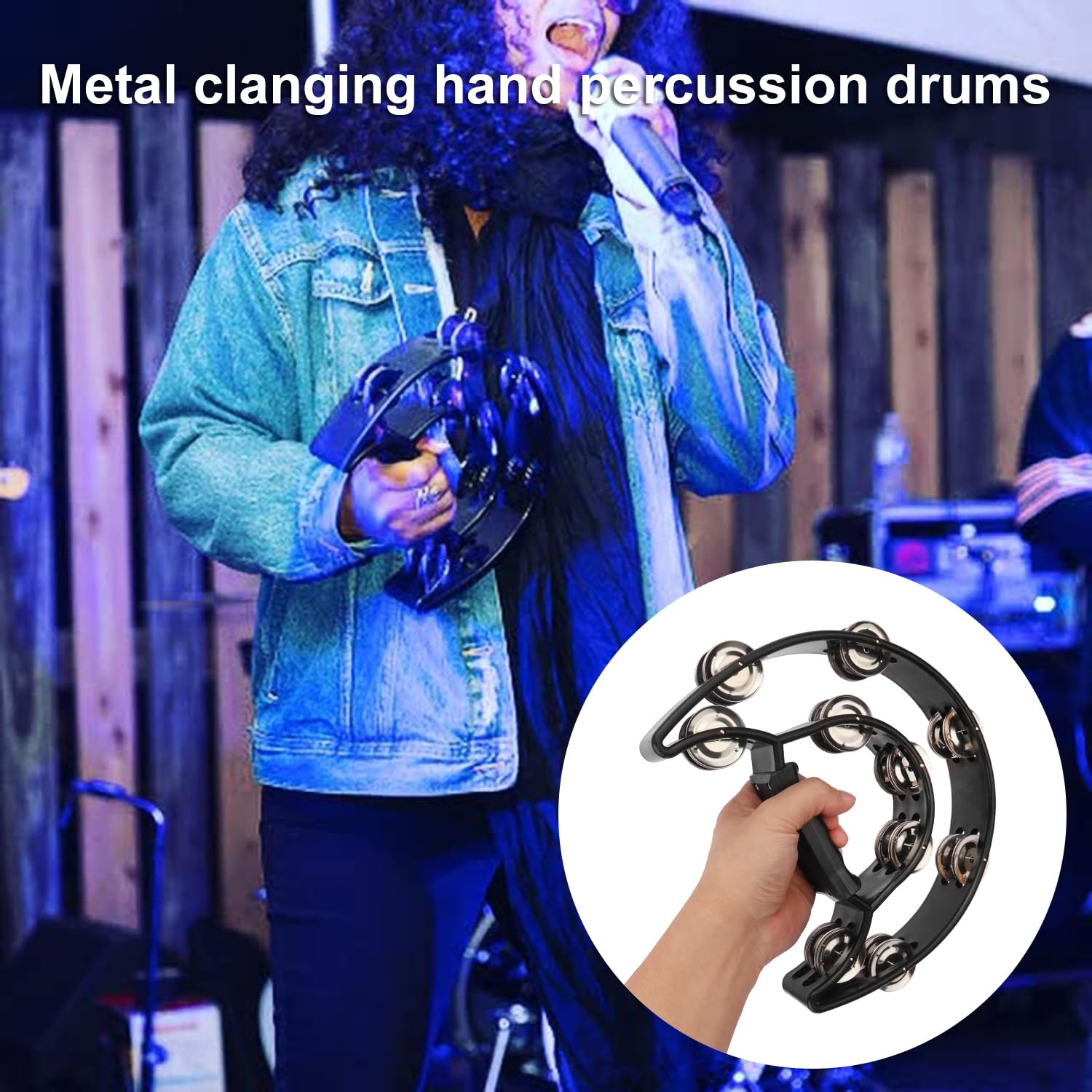 Paquete de 7 panderetas de doble fila, pandereta de mano profesional de 9.05 pulgadas, 20 cascabeles de metal, pandereta musical de media luna, panderetas de plástico para adultos, amantes de