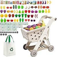 Vista 9 de Set de Juguetes de Carrito de Compras de 102 Piezas para Niños con Comida y Accesorios de Simulación, Perfecto para Edades de 3+